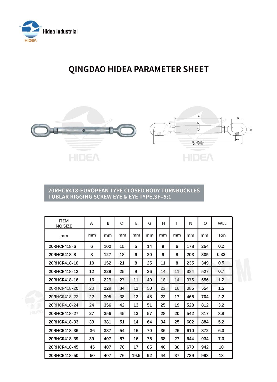 HIDEA European Type Eye & Eye Rigging Screw