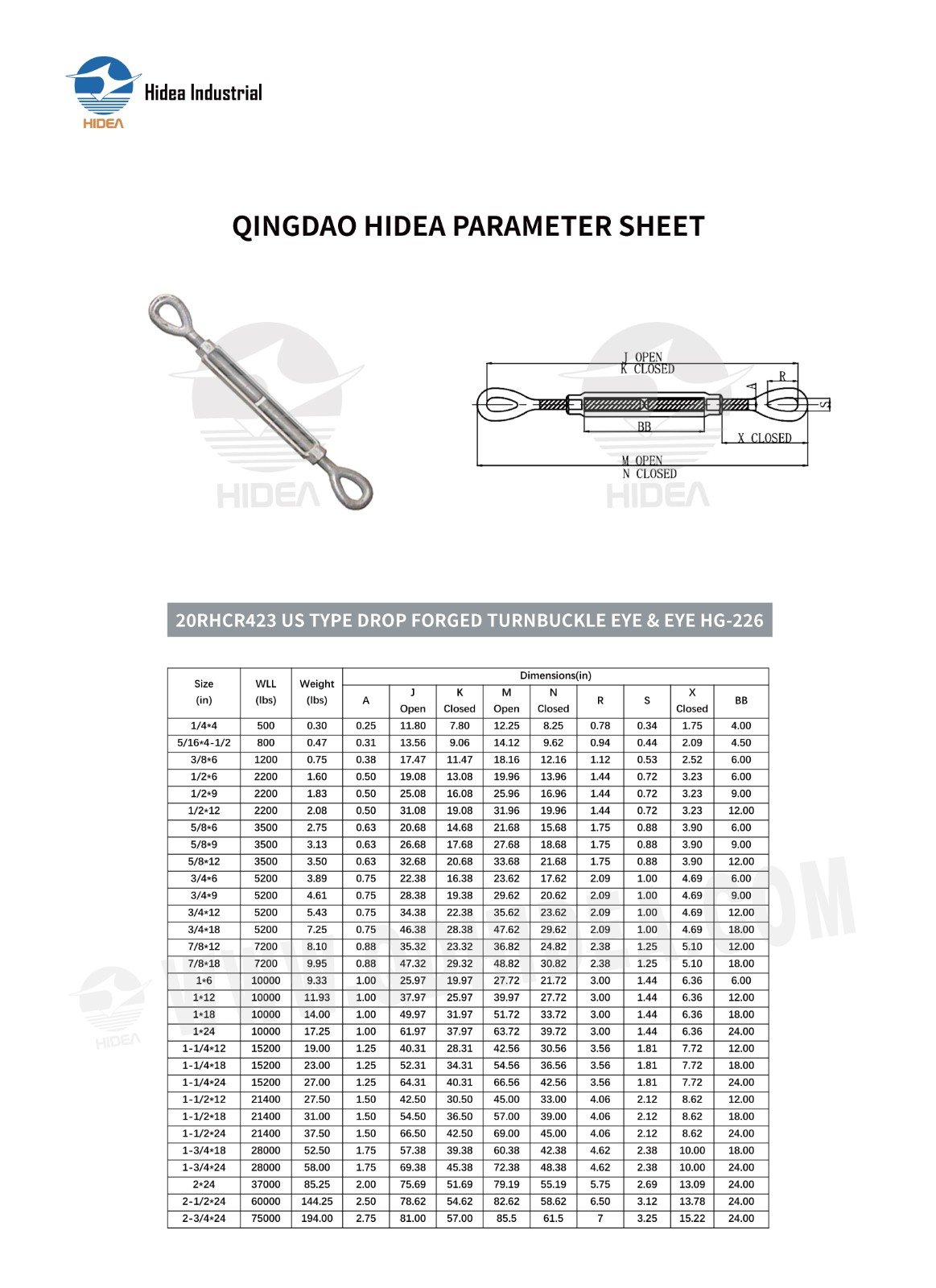 HIDEA US Type Double Eye Turnbuckle