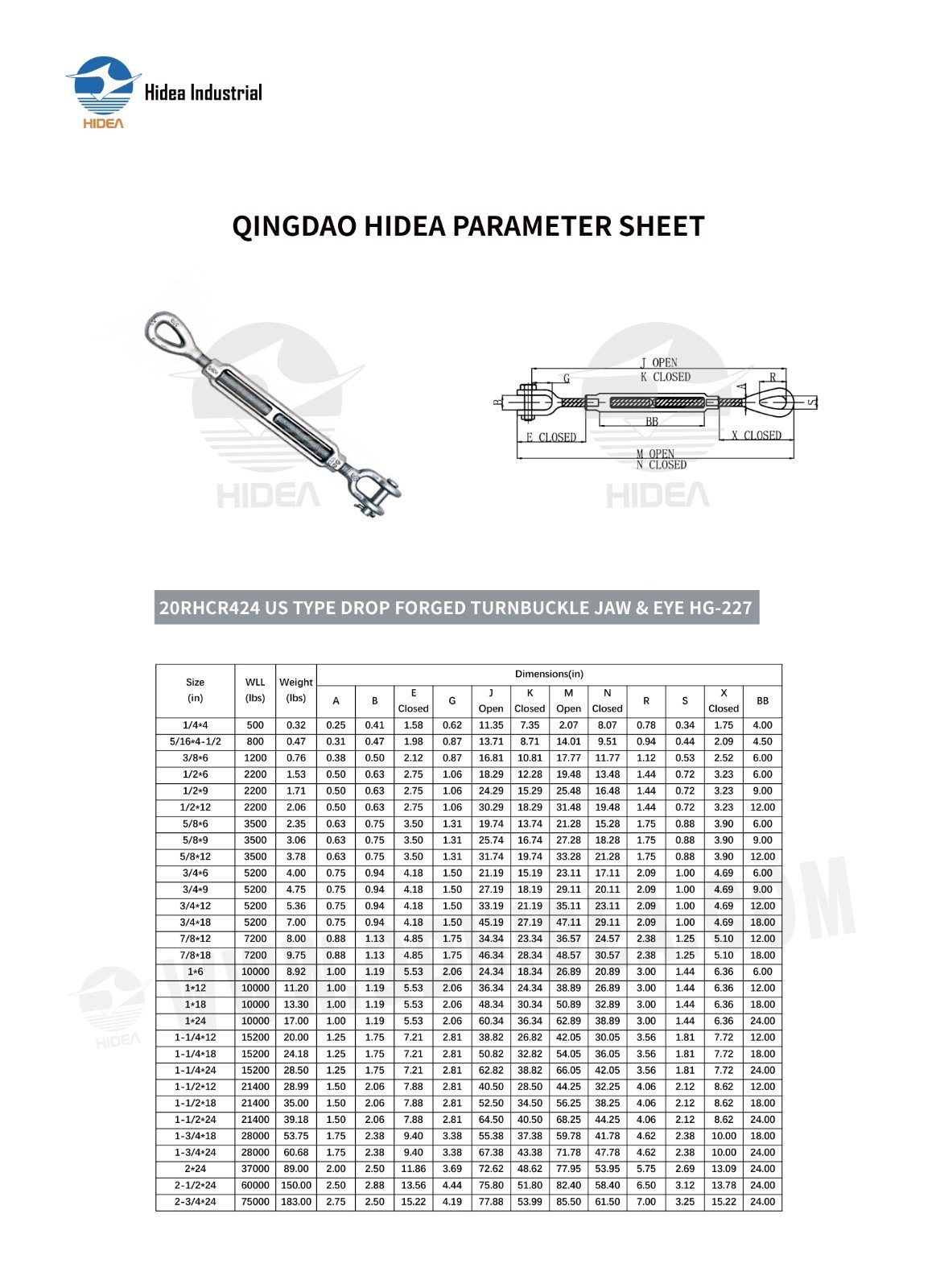 HIDEA Frame Turnbuckle Jaw & Eye Type