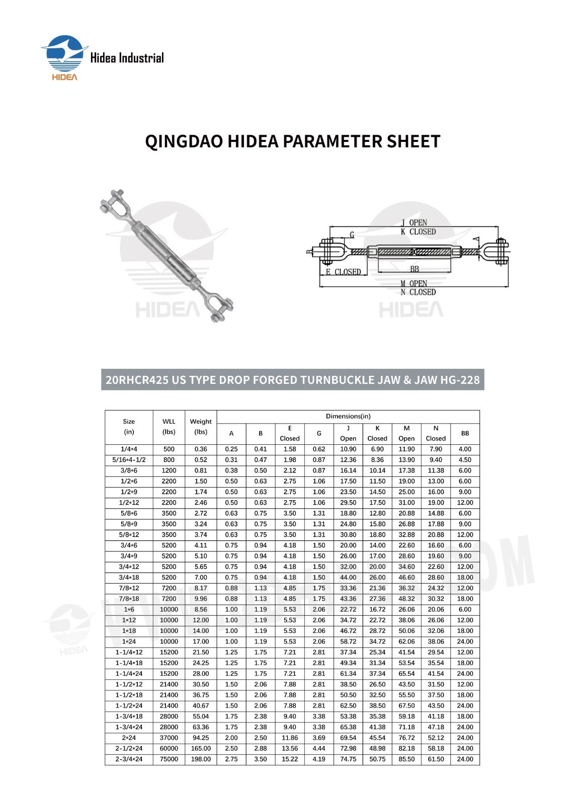 HIDEA Frame Turnbuckle Jaw and Jaw Type