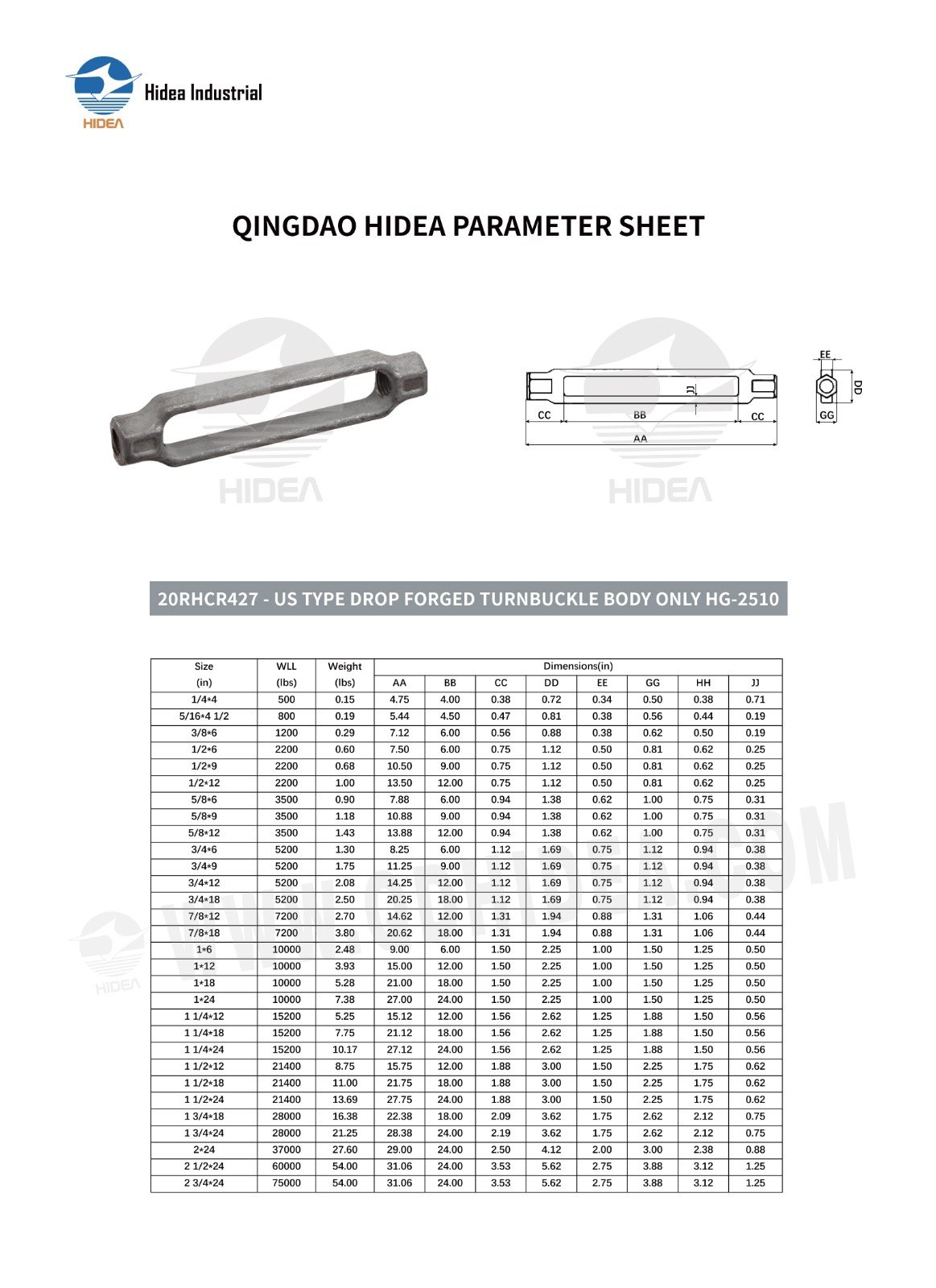 HIDEA Galvanized Turnbuckle Body
