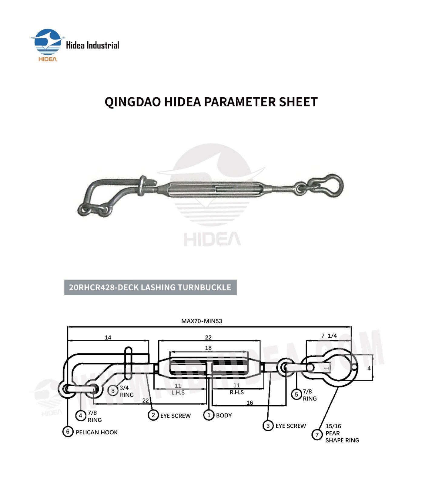 HIDEA Deck Lashing Turnbuckles with Pelican Hook and Pear Shape Link