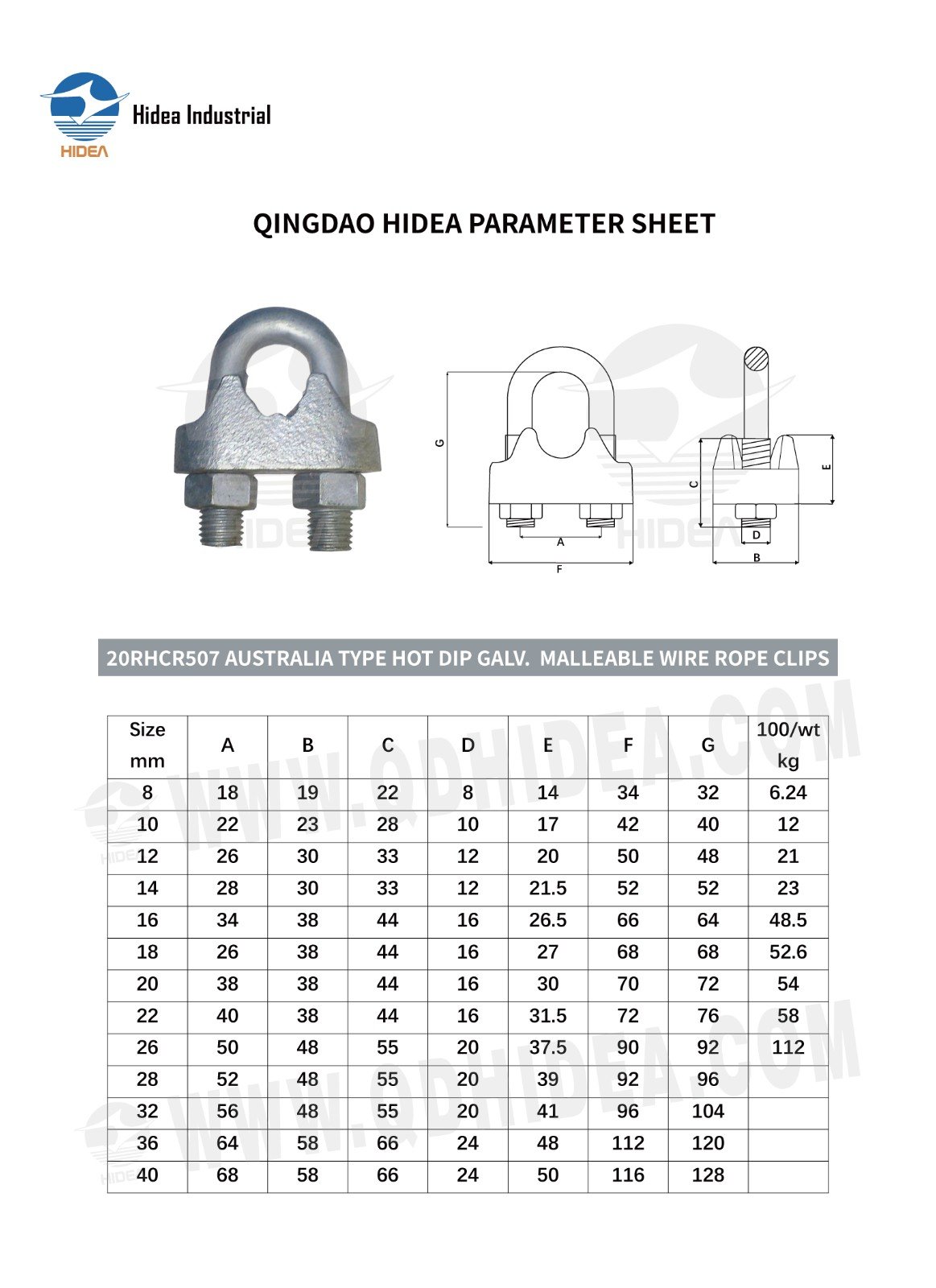 HIDEA Malleable Wire Rope Clip | M8-M40