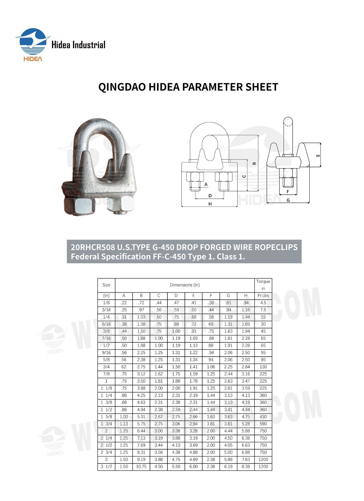 HIDEA Heavy Duty Wire Rope Clips US Type