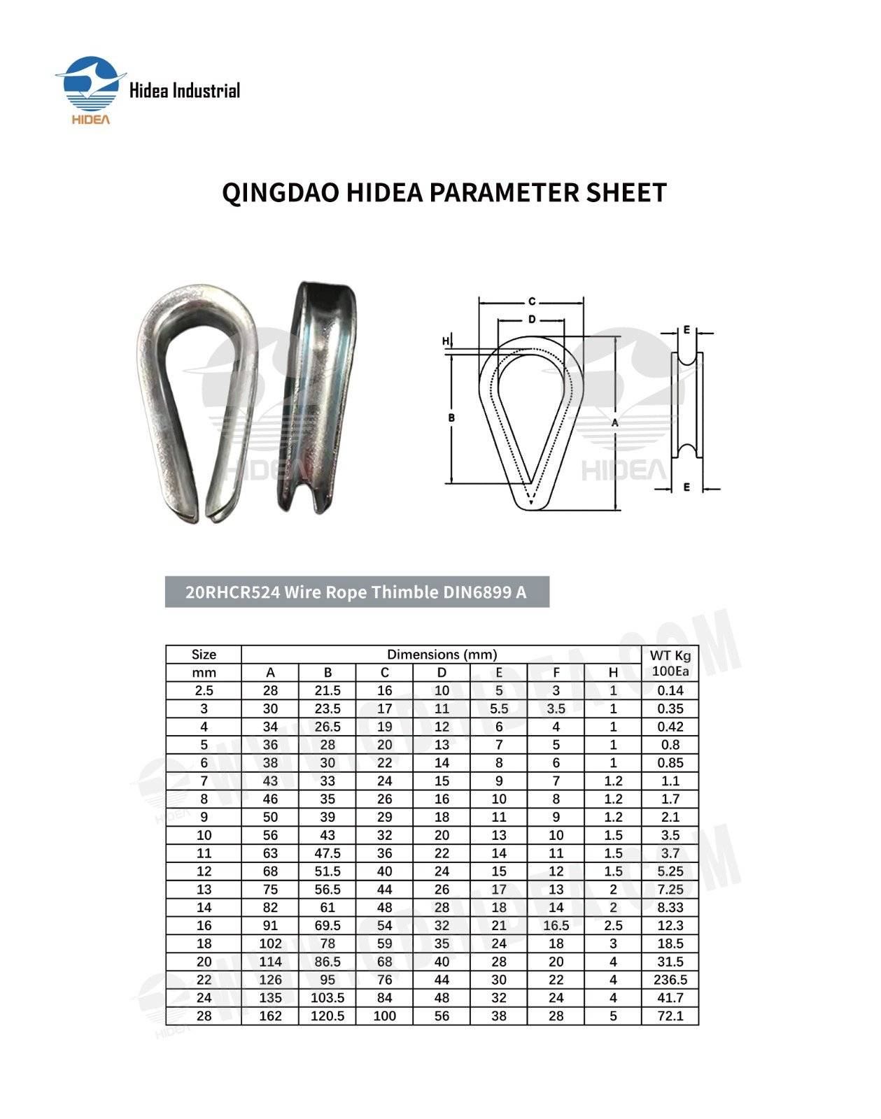 HIDEA DIN 6899 Type A Wire Rope Thimble