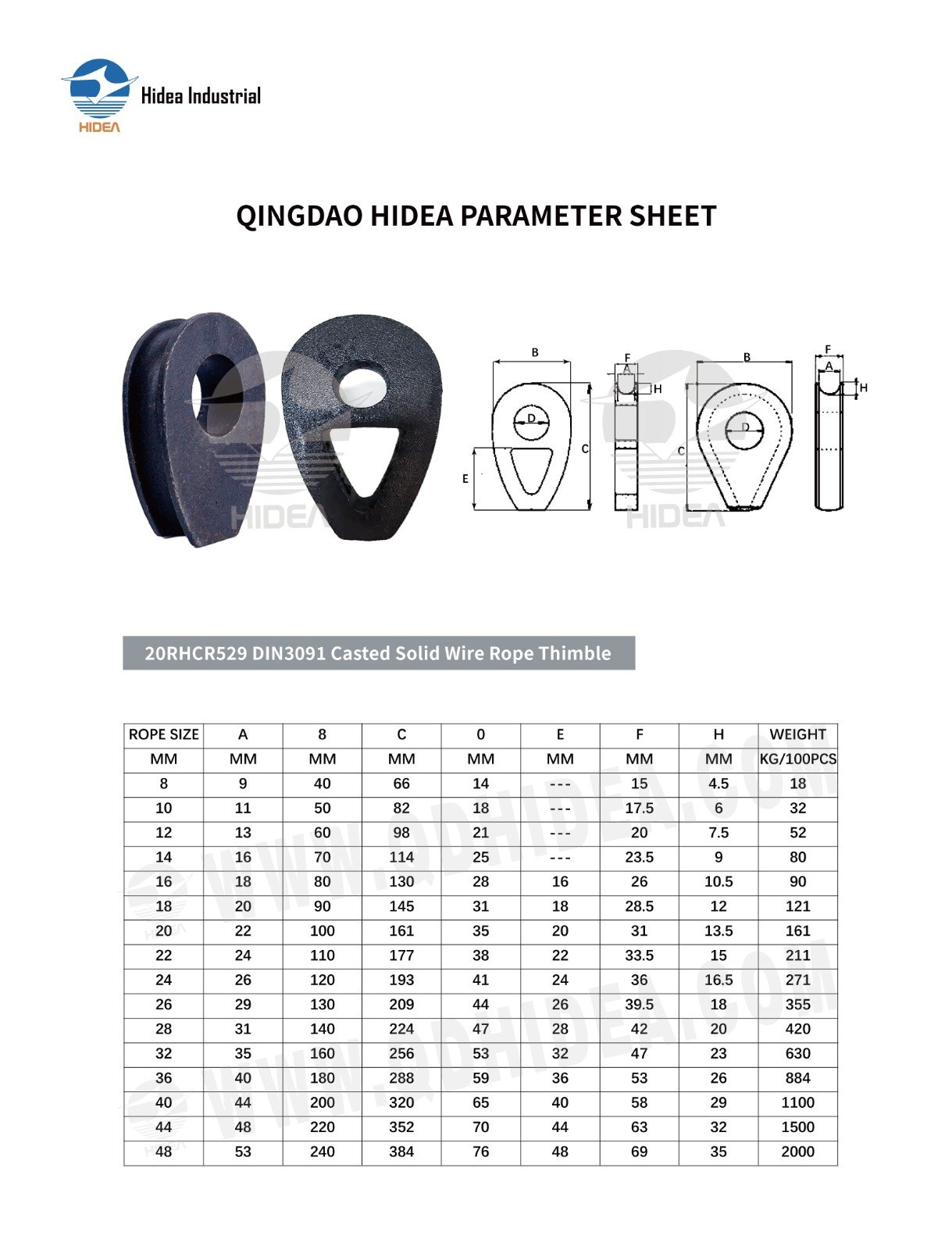 HIDEA DIN 3091 Solid Heart Thimble for Wire Rope