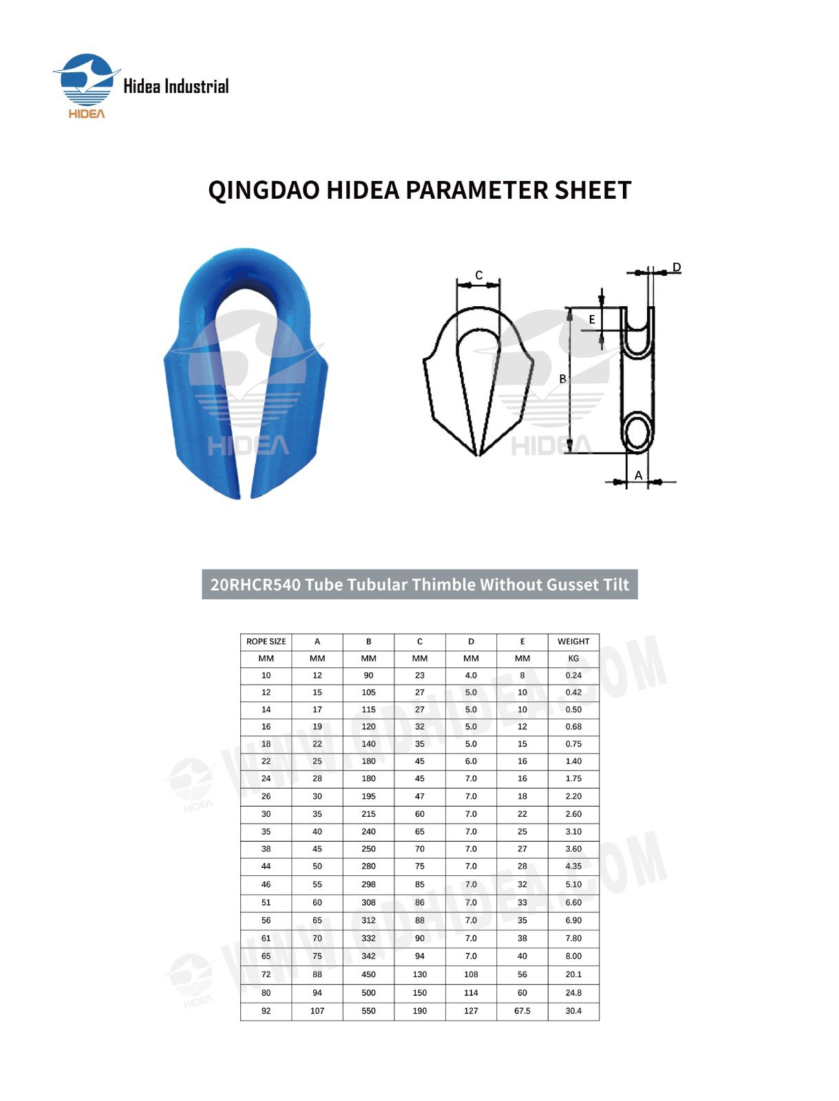 HIDEA Wire Rope Tube Thimble without Gusset 