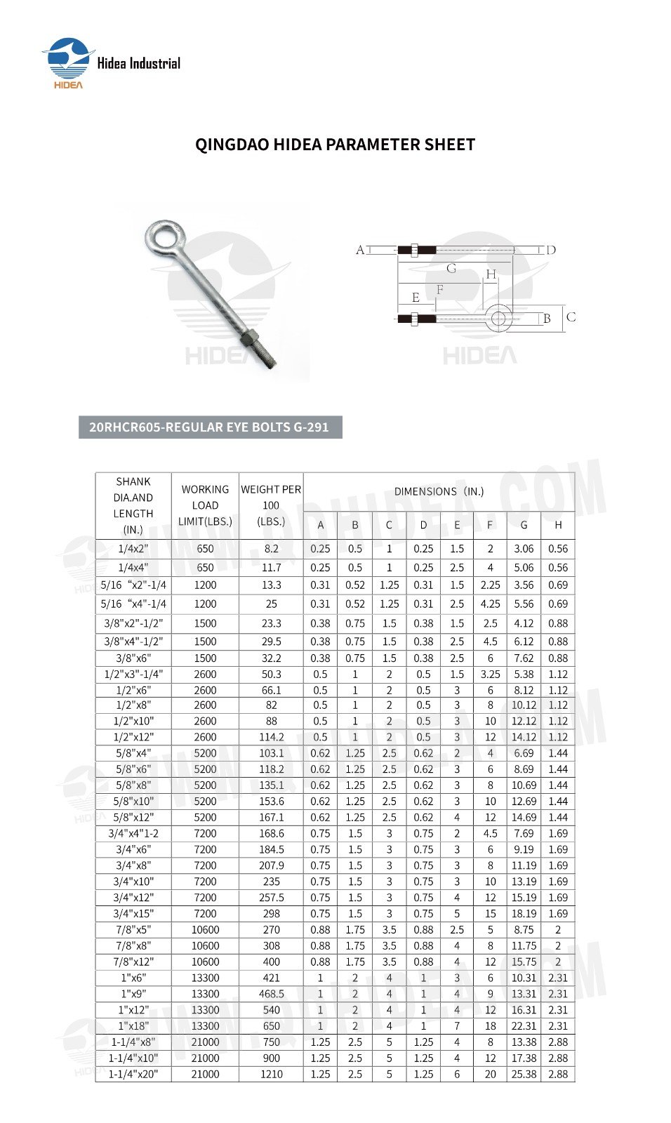 HIDEA G-291 Forged Eye Bolt with Nuts
