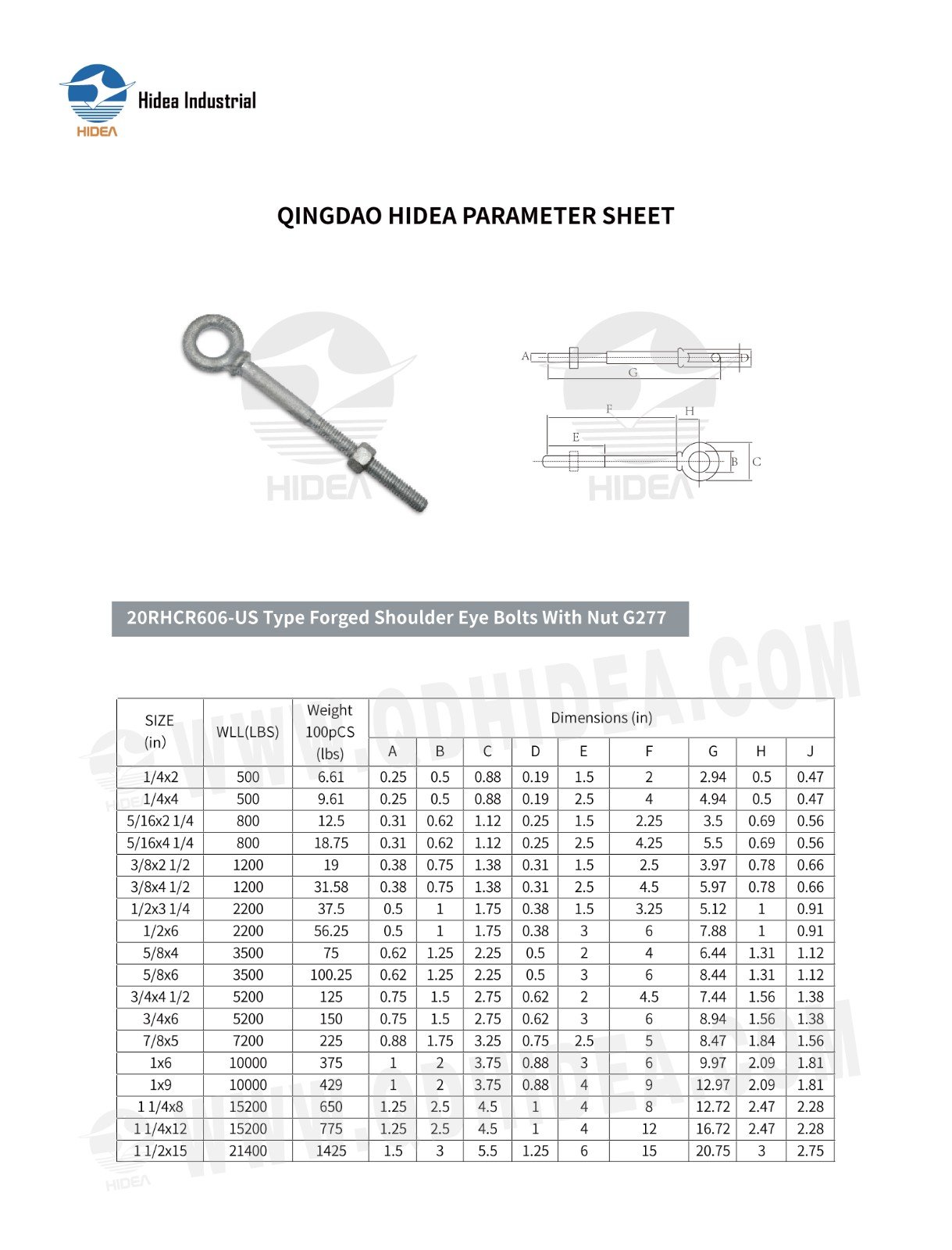 HIDEA G-277 Forged Shoulder Eye Bolt with Nuts