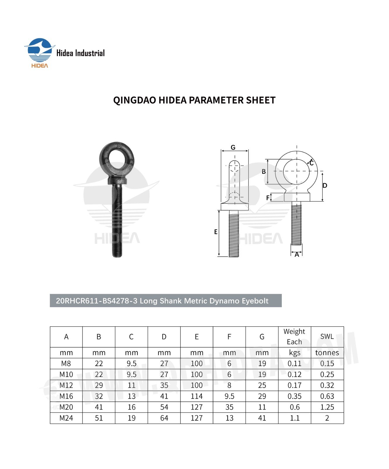 HIDEA Long Shank Dynamo Eyebolt 