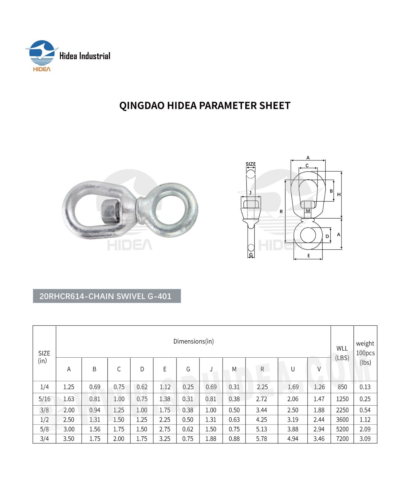 HIDEA Eye & Jaw Forged Chain Swivel Fed. Spec