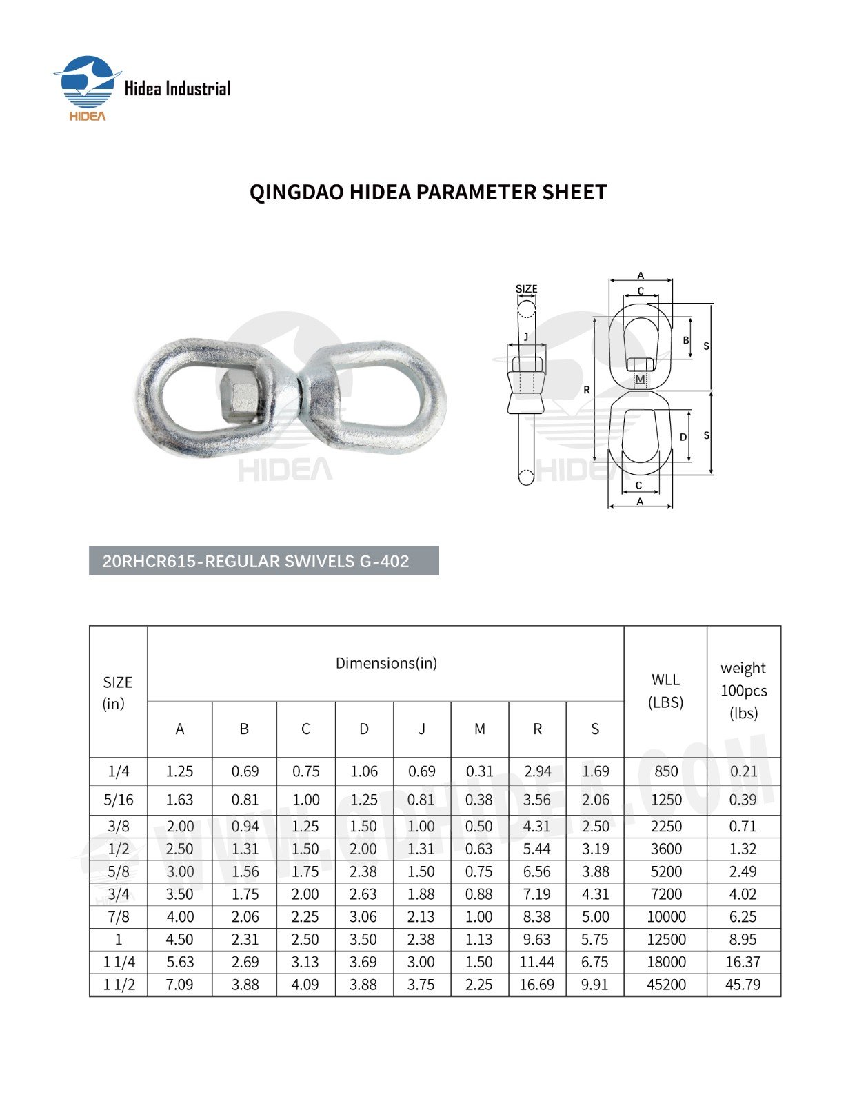 HIDEA Eye & Eye Forged Regular Chain Swivel Fed. Spec