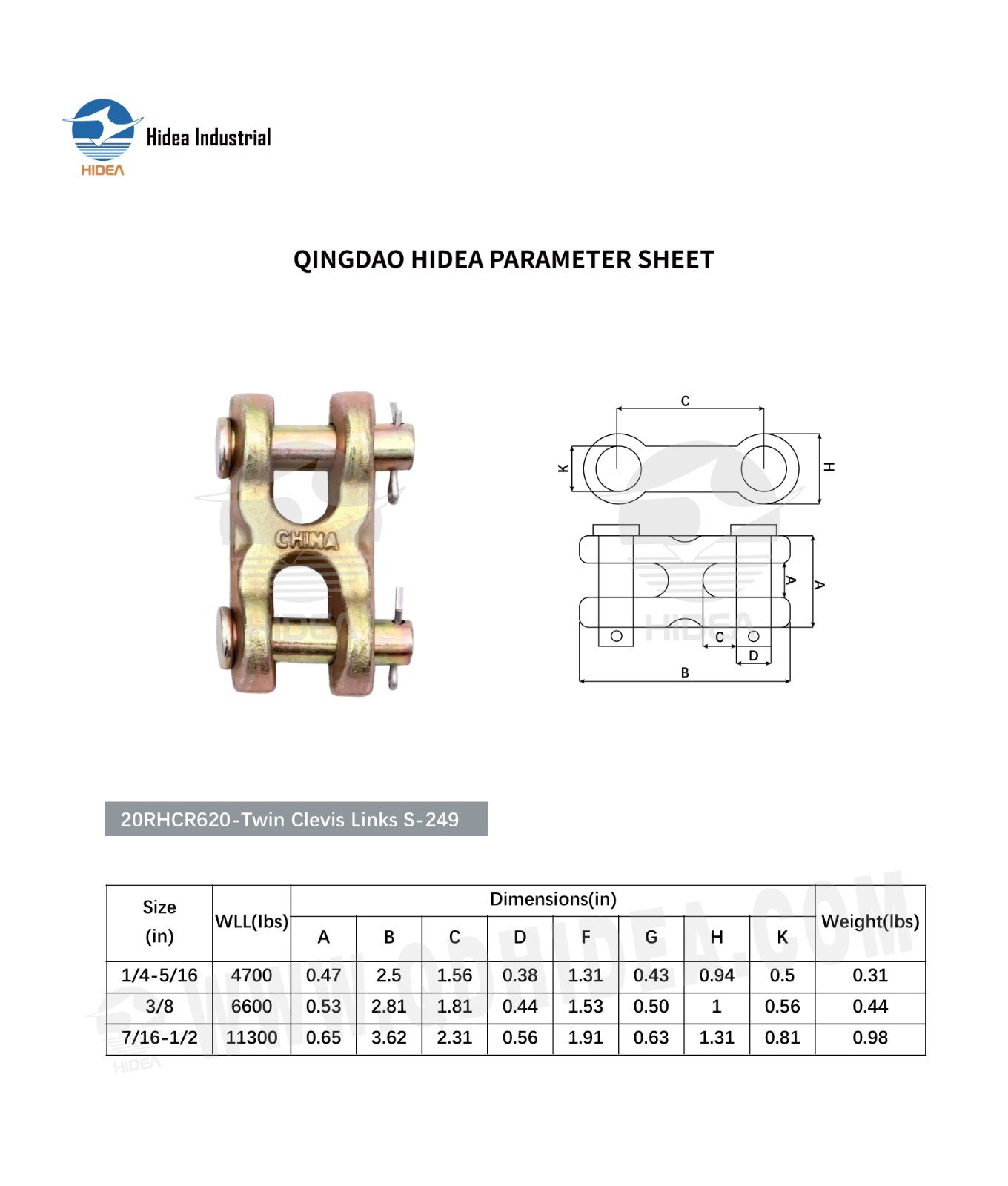 HIDEA Connecting Link Twin Clevis S-249