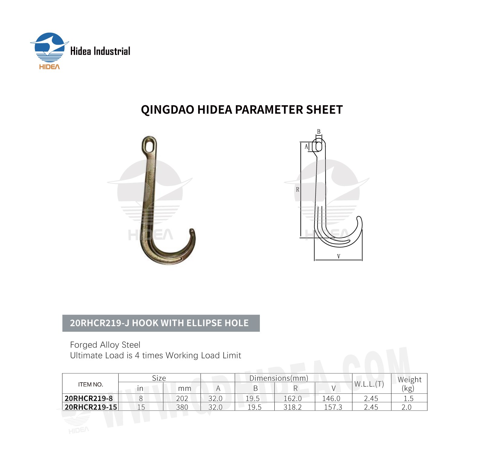 HIDEA Forged J Type Tow Hook with O-Ring