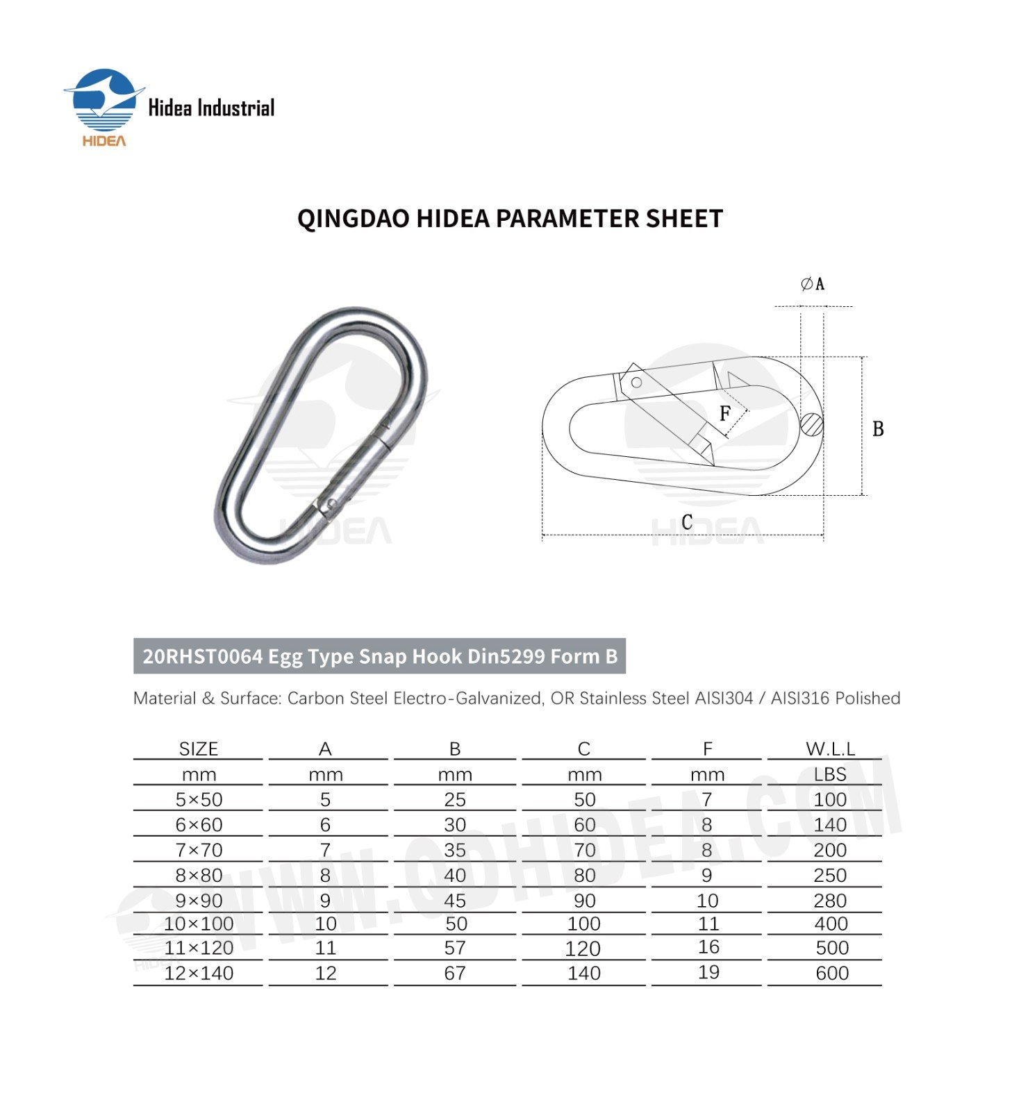 HIDEA Snap Hook DIN 5299 Egg Type