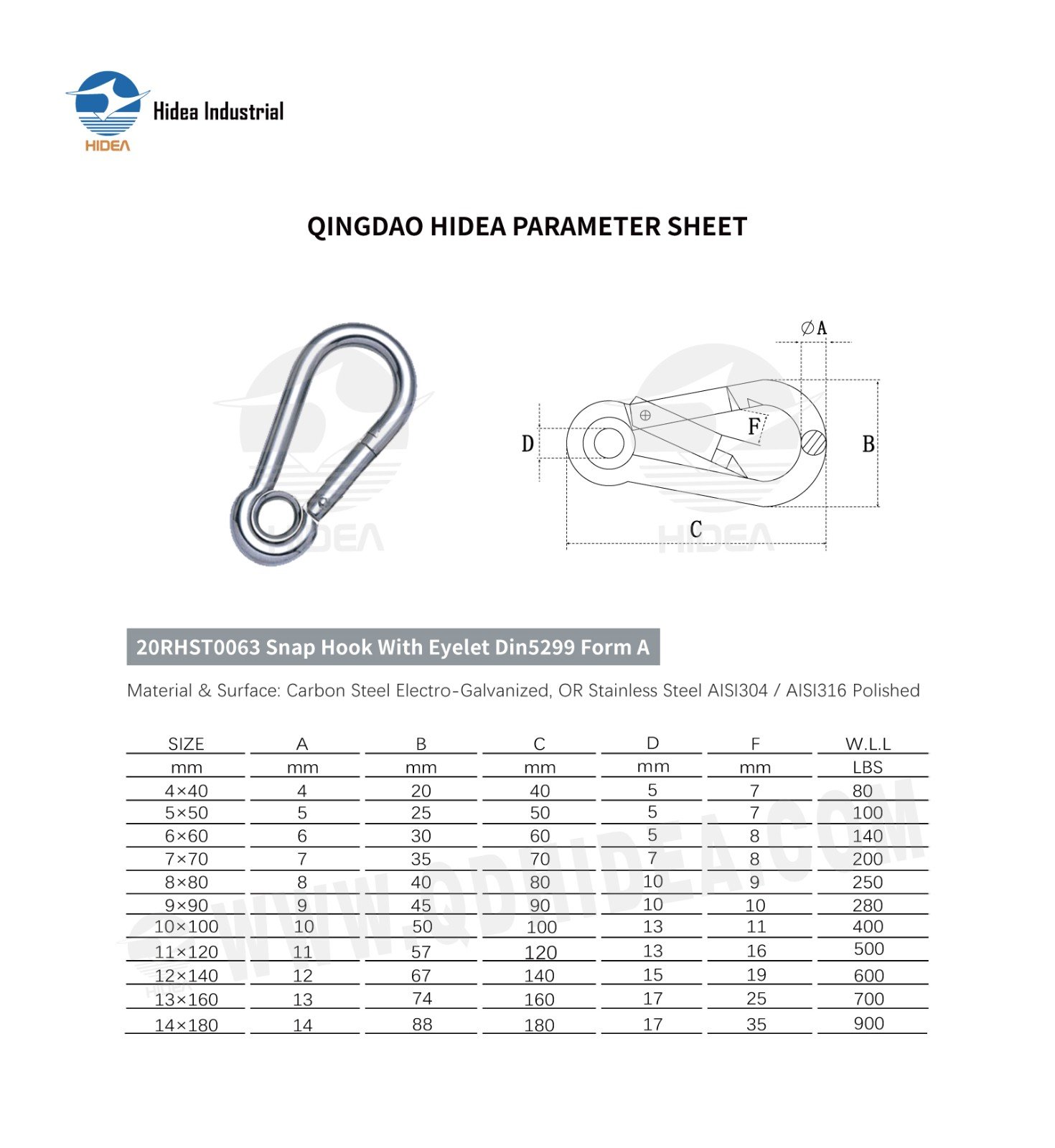 HIDEA Din 5299 Carabiner Spring Snap Hook with an Eyelet