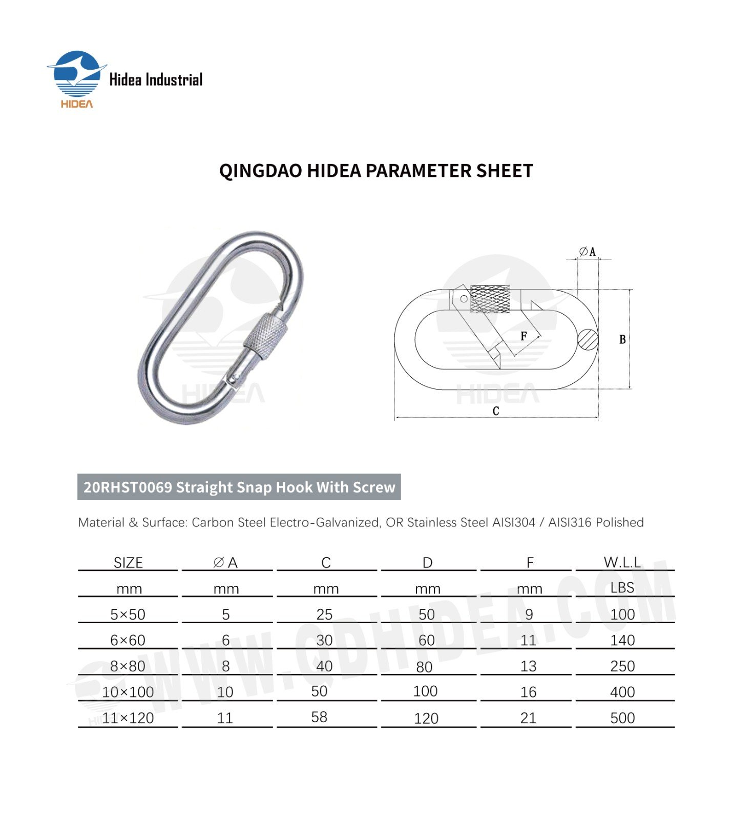 HIDEA Straight Spring Snap Hook with Screw