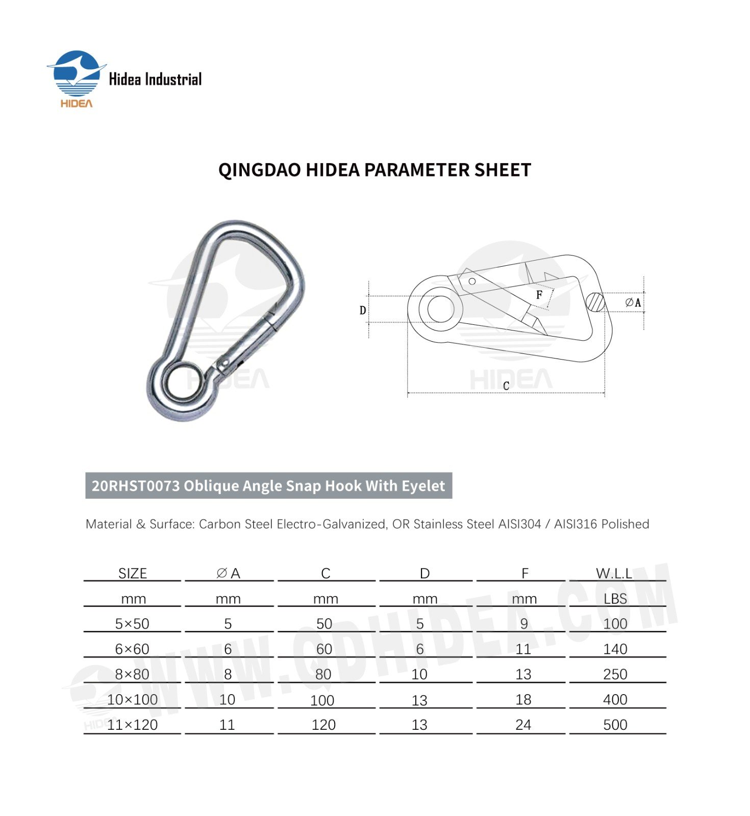 HIDEA Oblique Angle Spring Snap with Eyelet