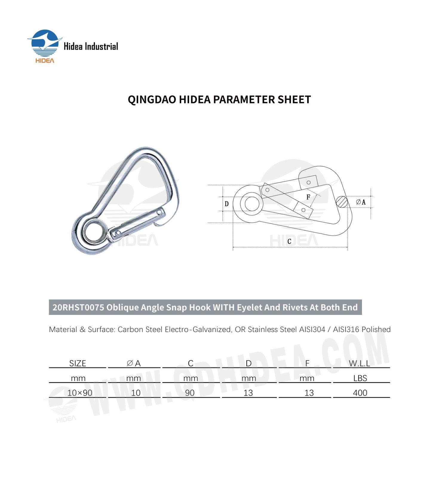 HIDEA 10x90 Oblique Angle Spring Snap Link with Eyelet