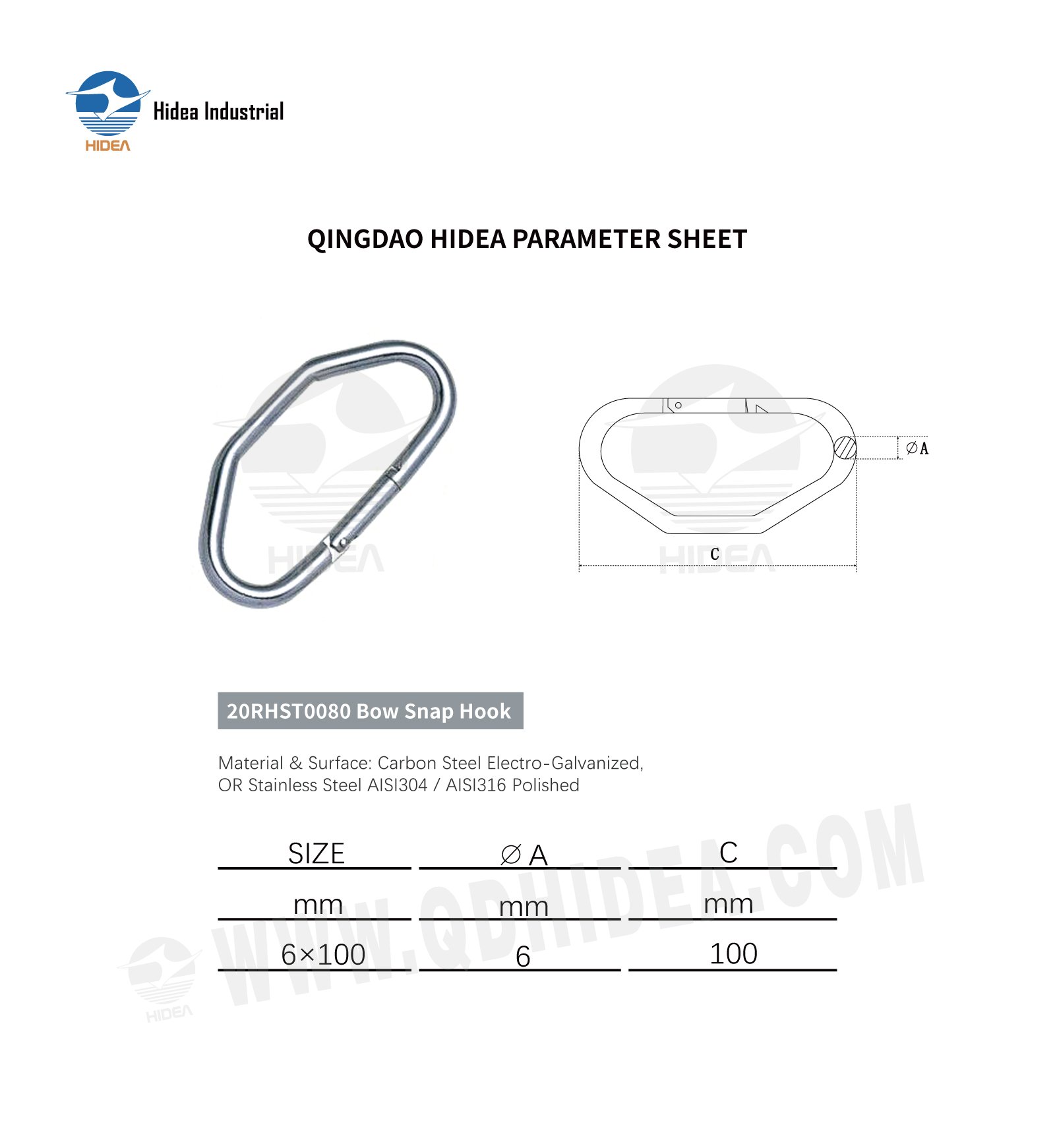 HIDEA 6x100mm Bow Snap Hook 