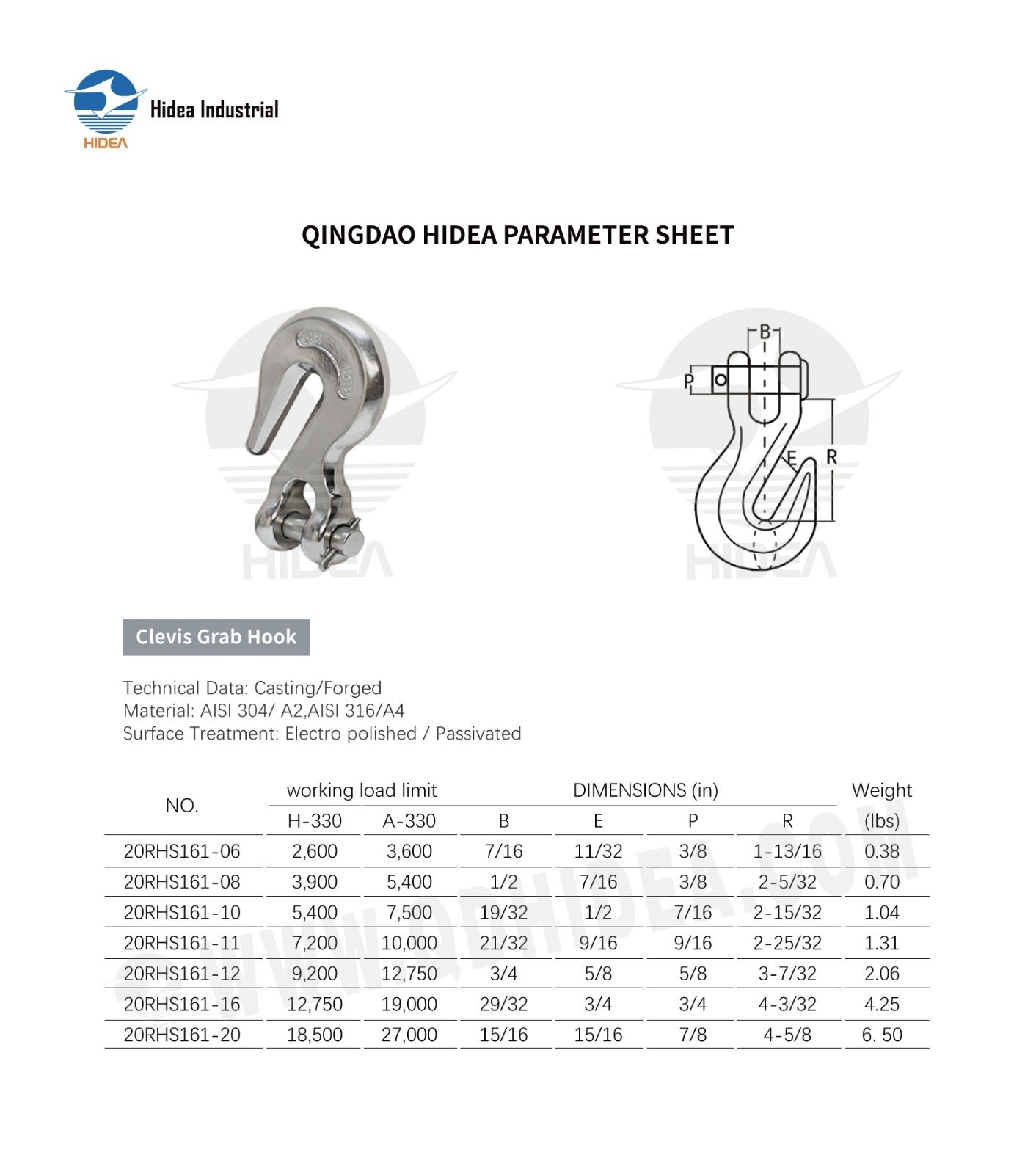HIDEA Stainless Steel Clevis Grab Hook Towing Shackle