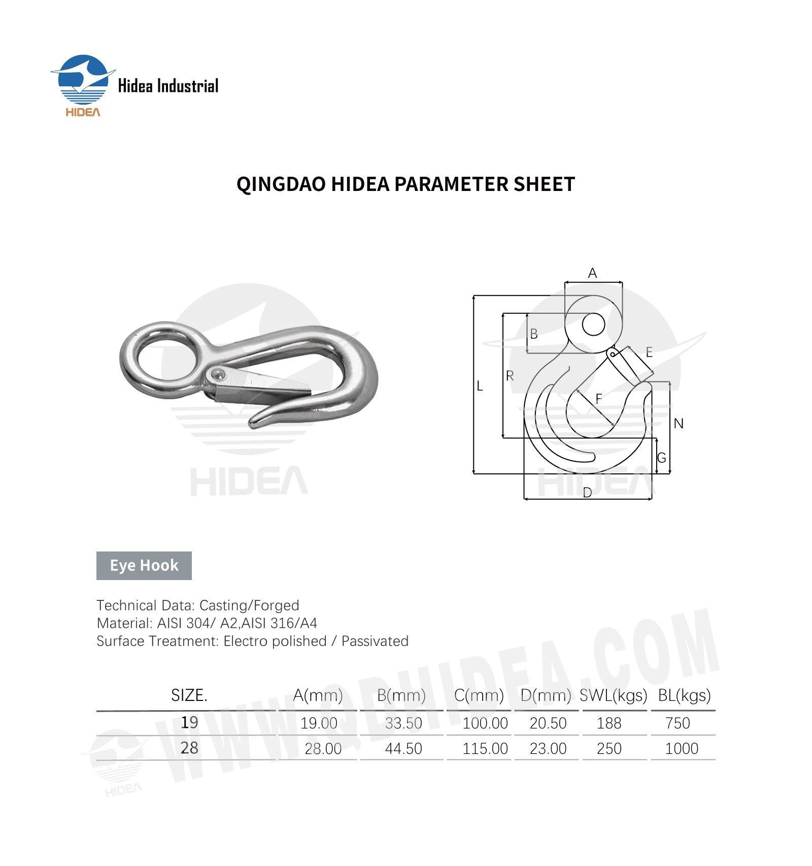 HIDEA Fixed Eye Slip Hook 