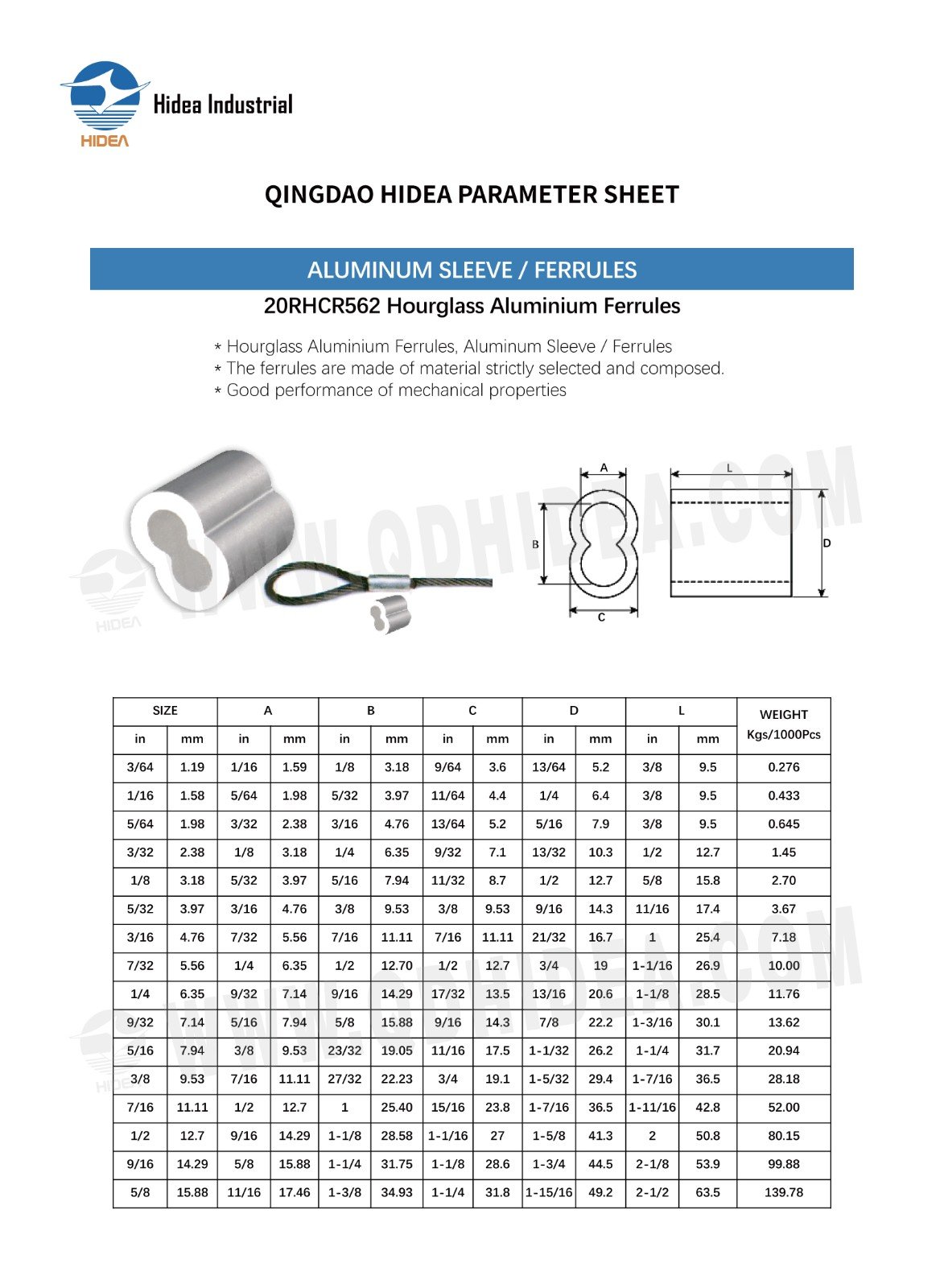 HIDEA Aluminium Hourglass Cable Ferrule