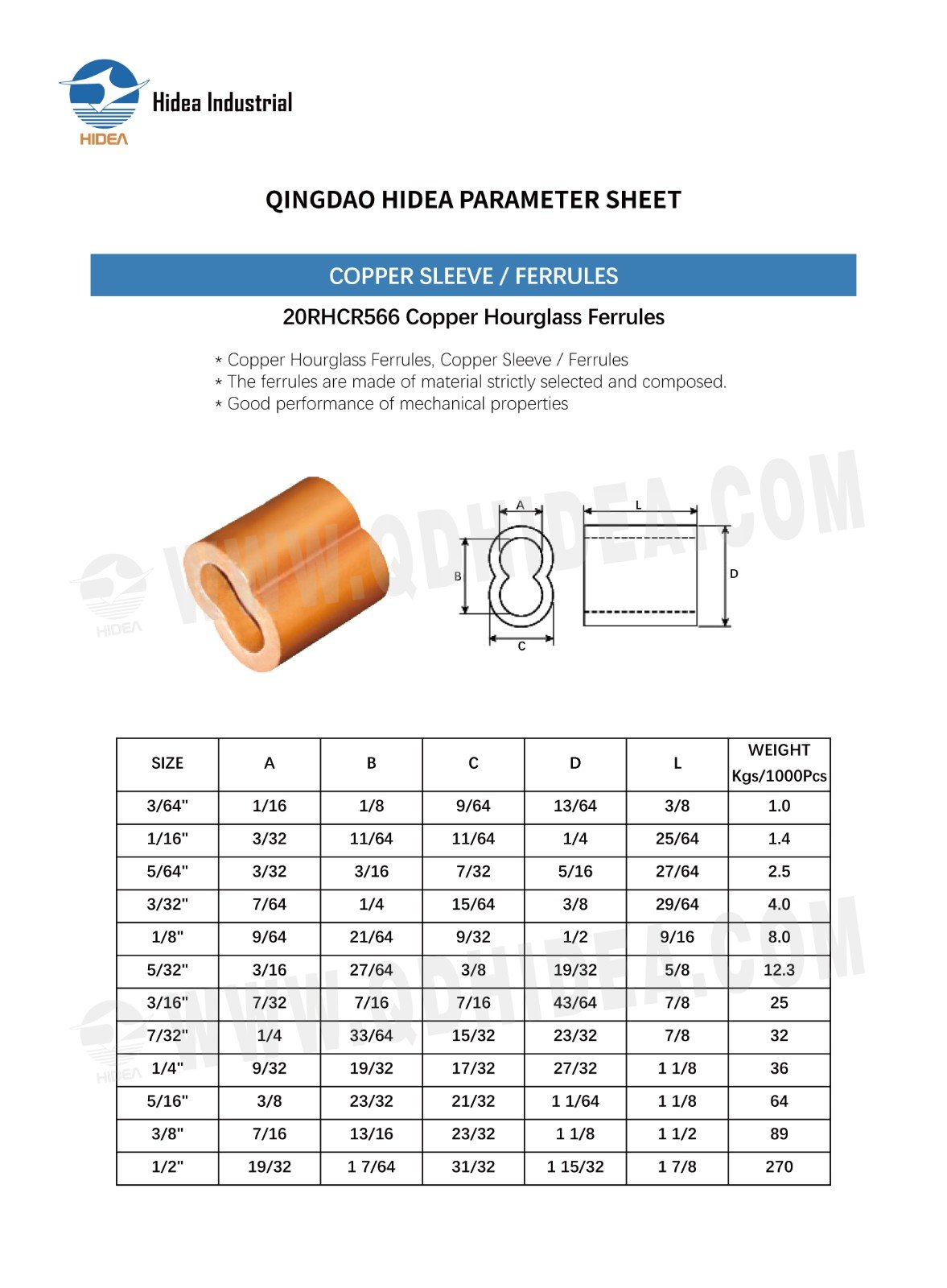 HIDEA Copper Hourglass Ferrule 