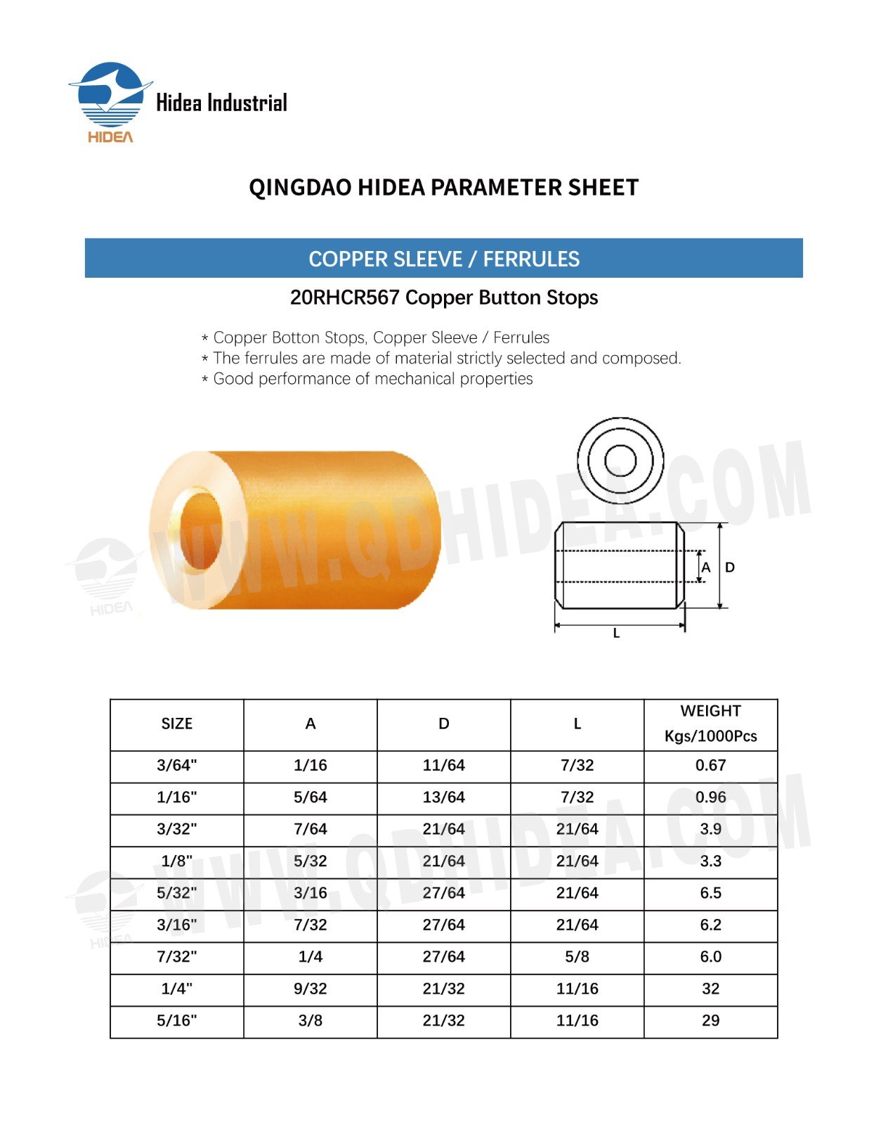HIDEA Copper Button Stop | Cable Termination