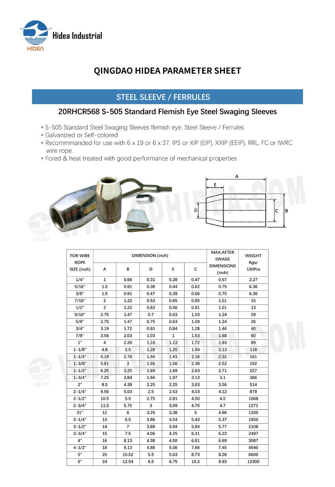 HIDEA S-505 Standard Steel Swaging Sleeve