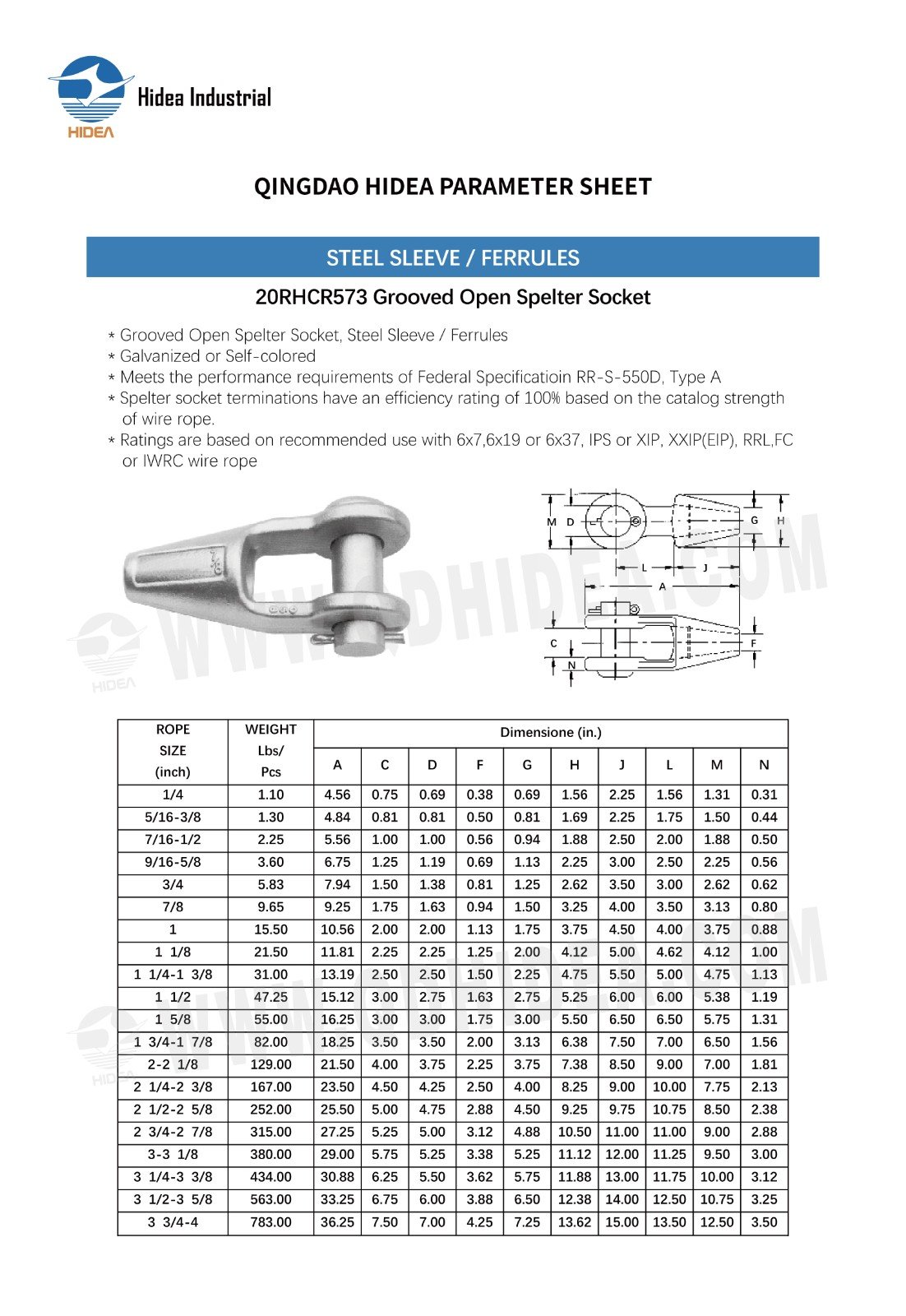 HIDEA Forged Grooved Open Spelter Socket