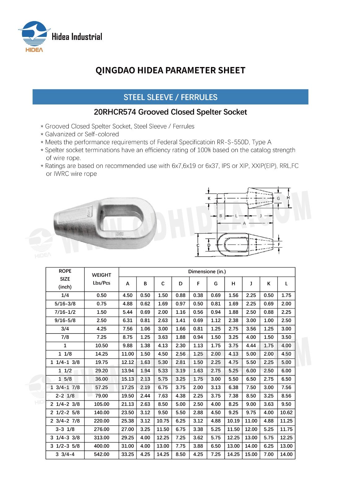 HIDEA Forged Grooved Closed Spelter Socket