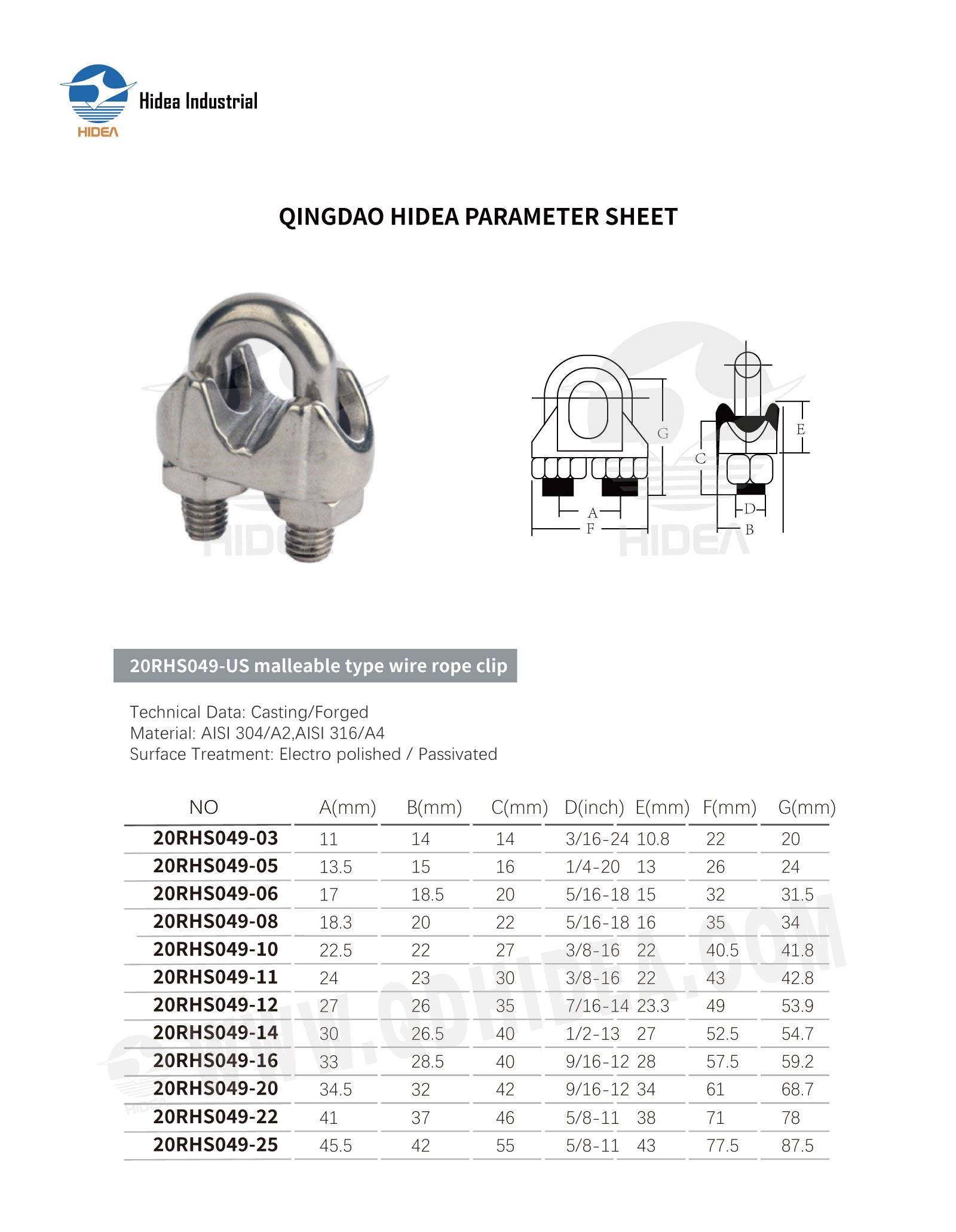 HIDEA Malleable Wire Rope Clip
