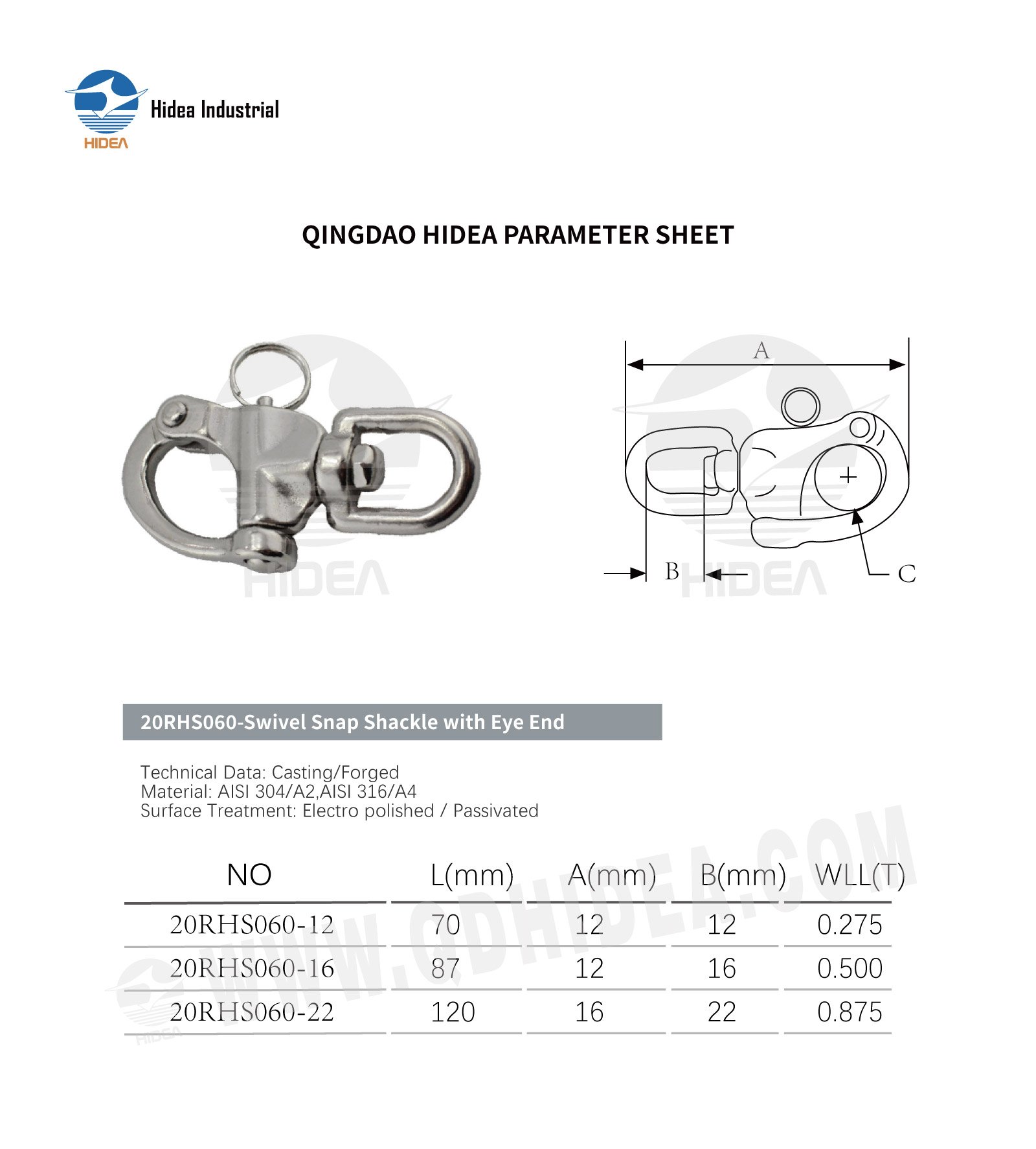 HIDEA Stainless Steel Snap Shackle with Swivel Eye End