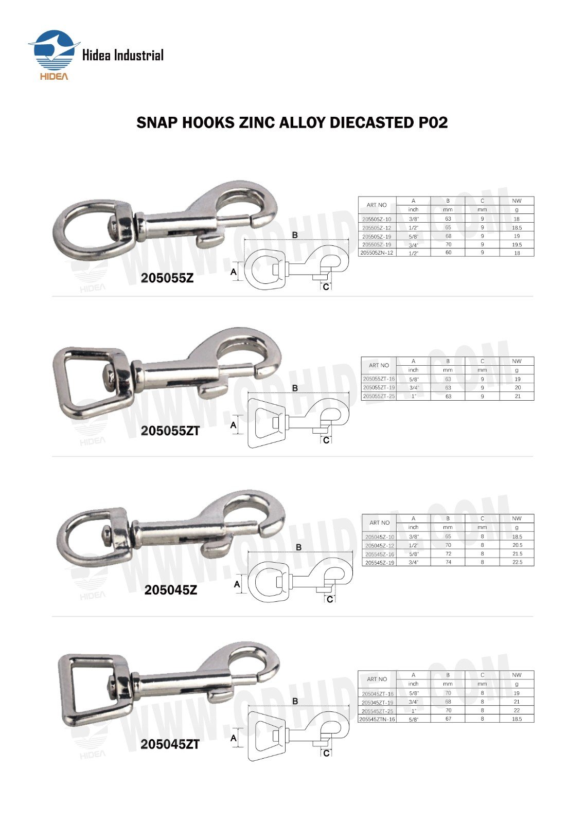 HIDEA SNAP HOOKS ZINC ALLOY DIECASTED PO2