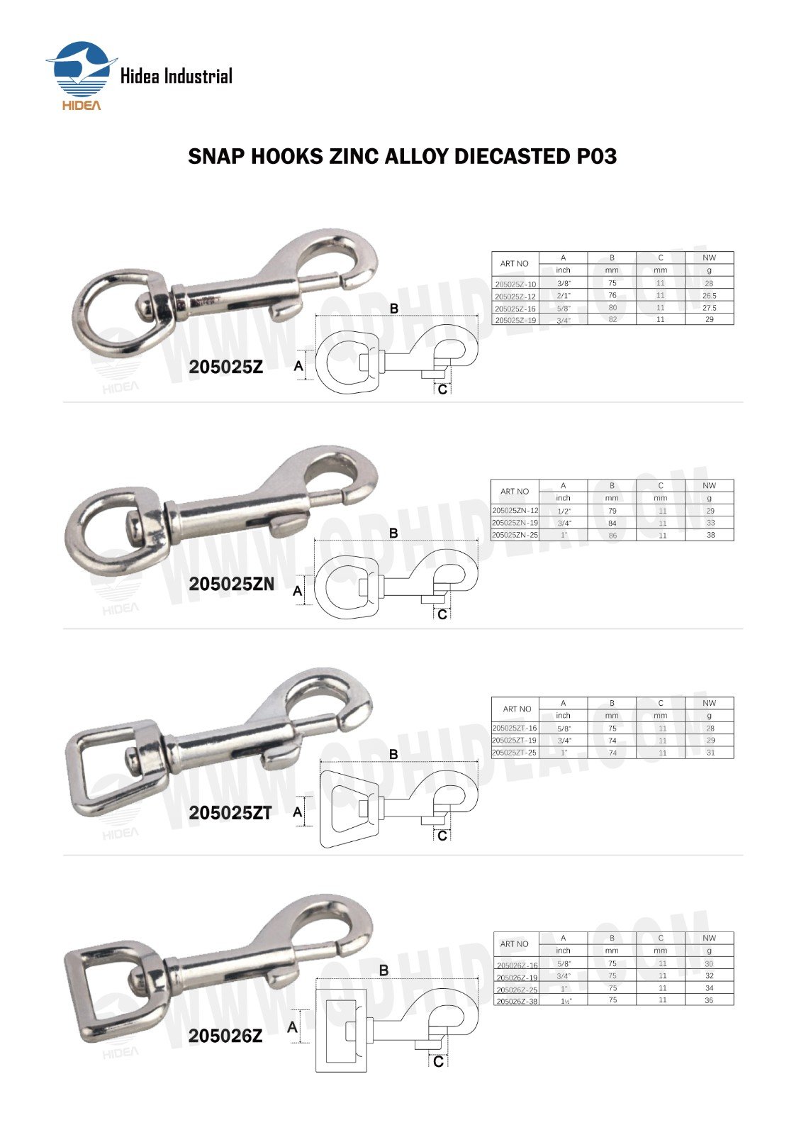 HIDEA SNAP HOOKS ZINC ALLOY DIECASTED PO3
