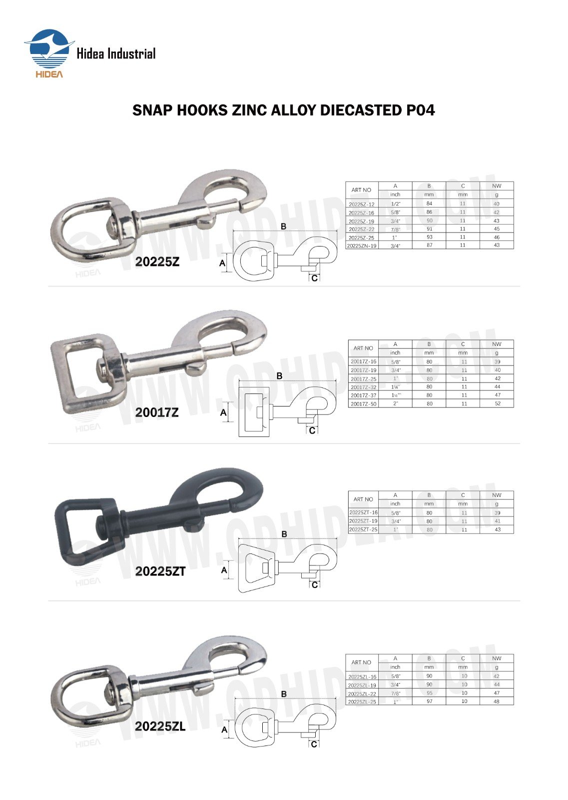 HIDEA SNAP HOOKS ZINC ALLOY DIECASTED PO4