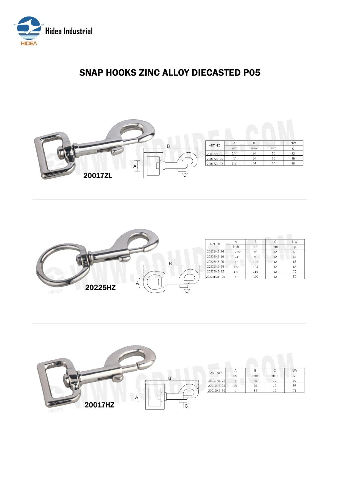 HIDEA SNAP HOOKS ZINC ALLOY DIECASTED PO5