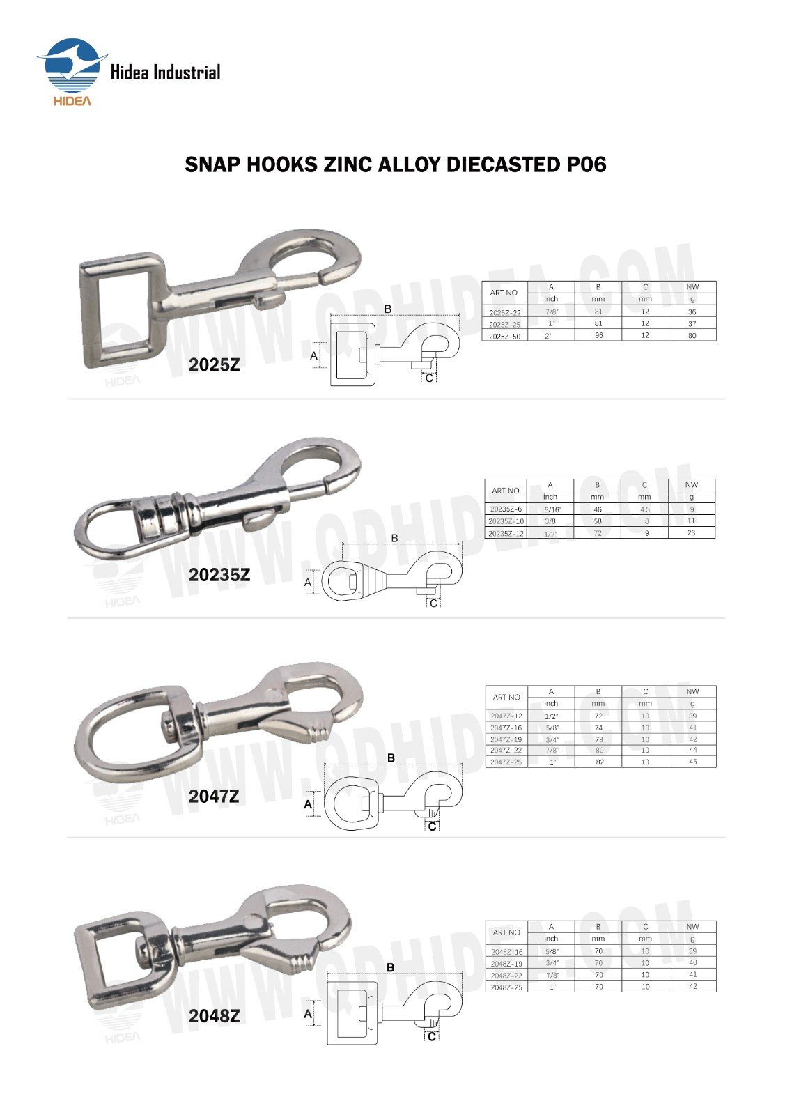 HIDEA SNAP HOOKS ZINC ALLOY DIECASTED PO6