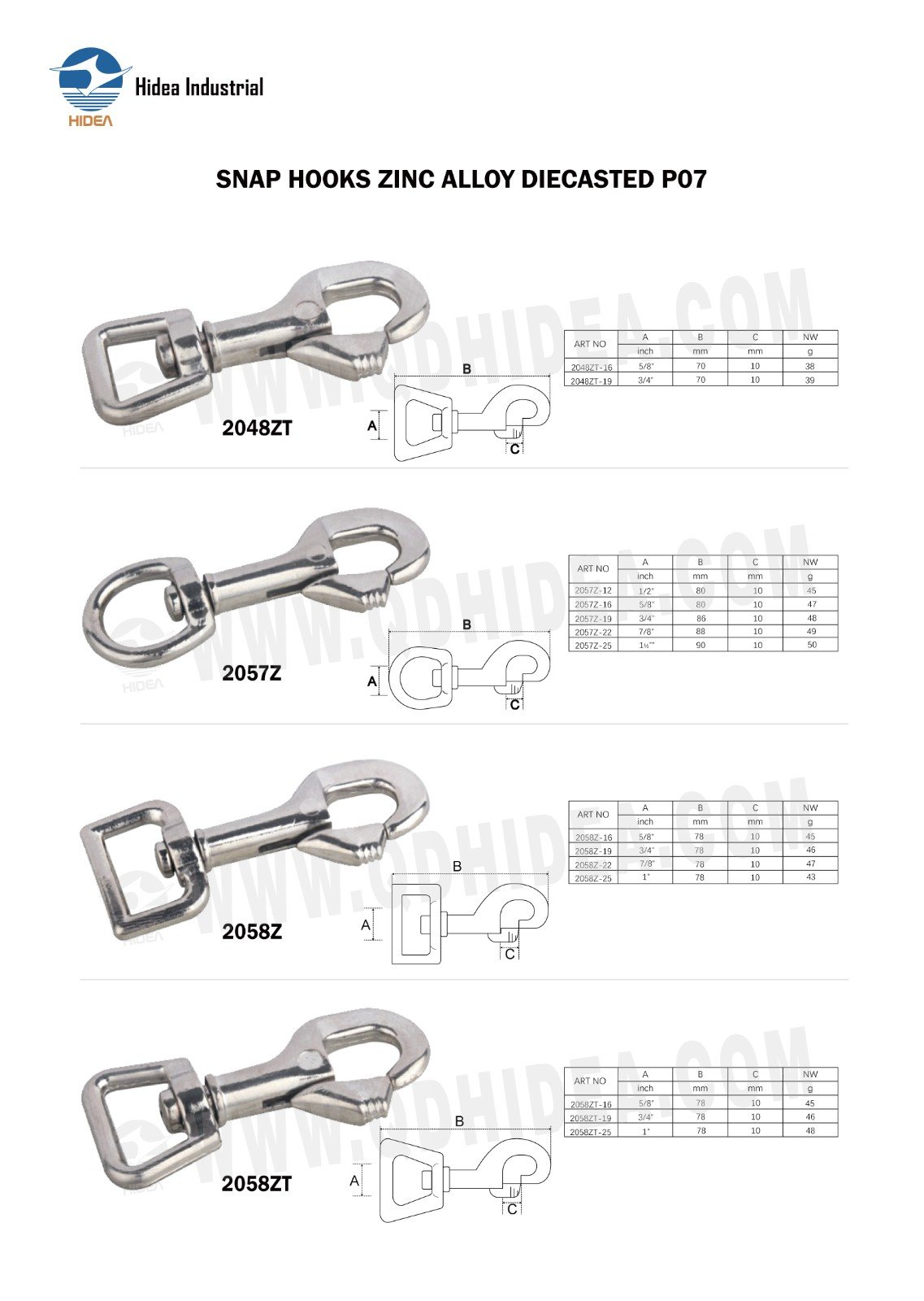HIDEA SNAP HOOKS ZINC ALLOY DIECASTED PO7
