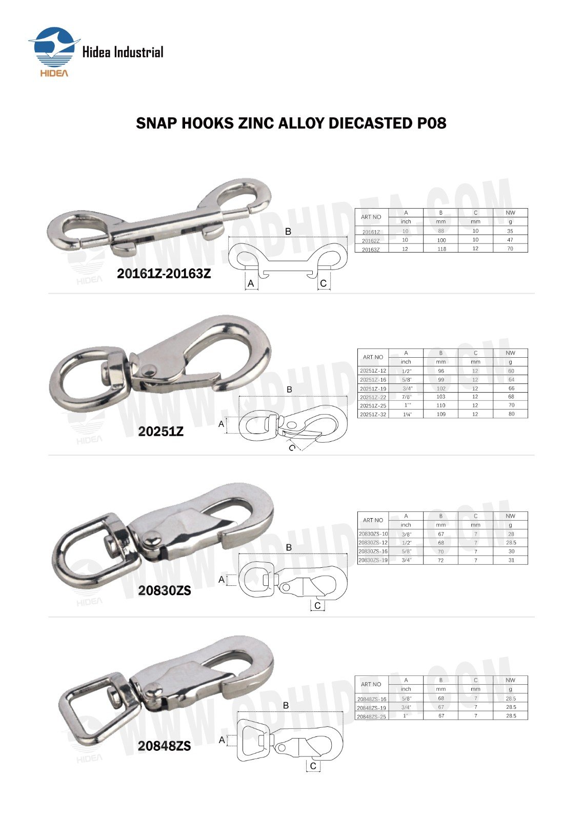 HIDEA SNAP HOOKS ZINC ALLOY DIECASTED PO8