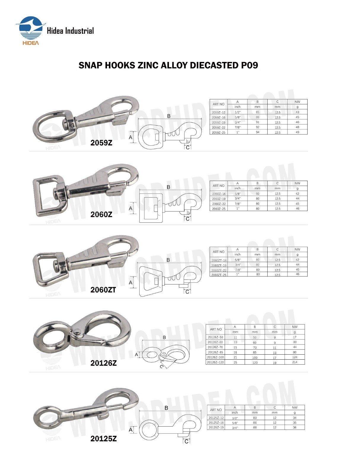 HIDEA SNAP HOOKS ZINC ALLOY DIECASTED PO9