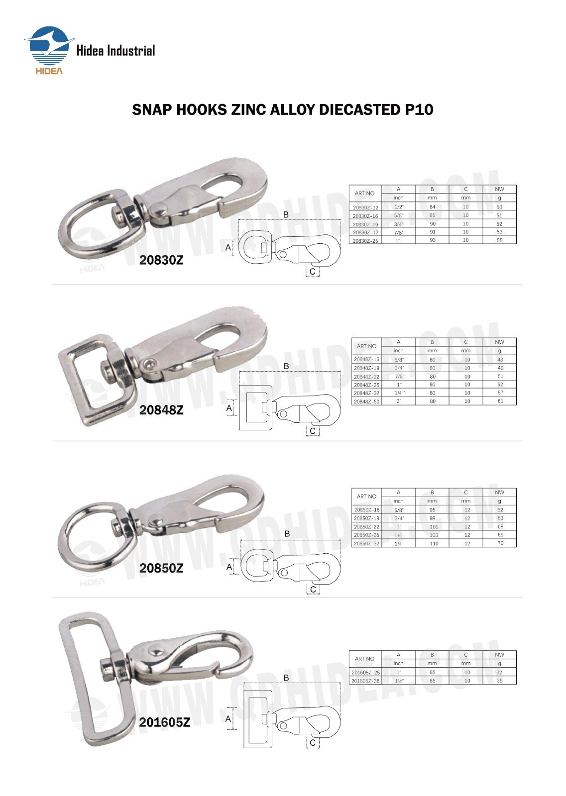 HIDEA SNAP HOOKS ZINC ALLOY DIECASTED P10