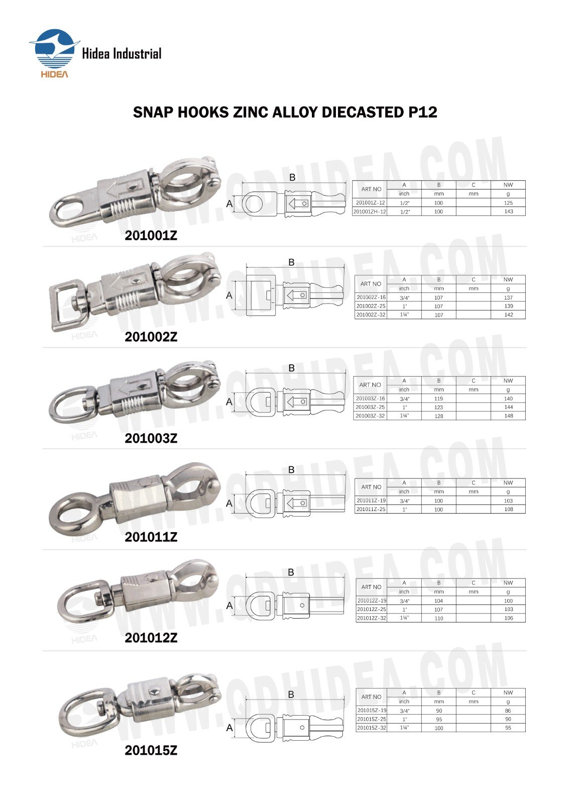 HIDEA SNAP HOOKS ZINC ALLOY DIECASTED P12