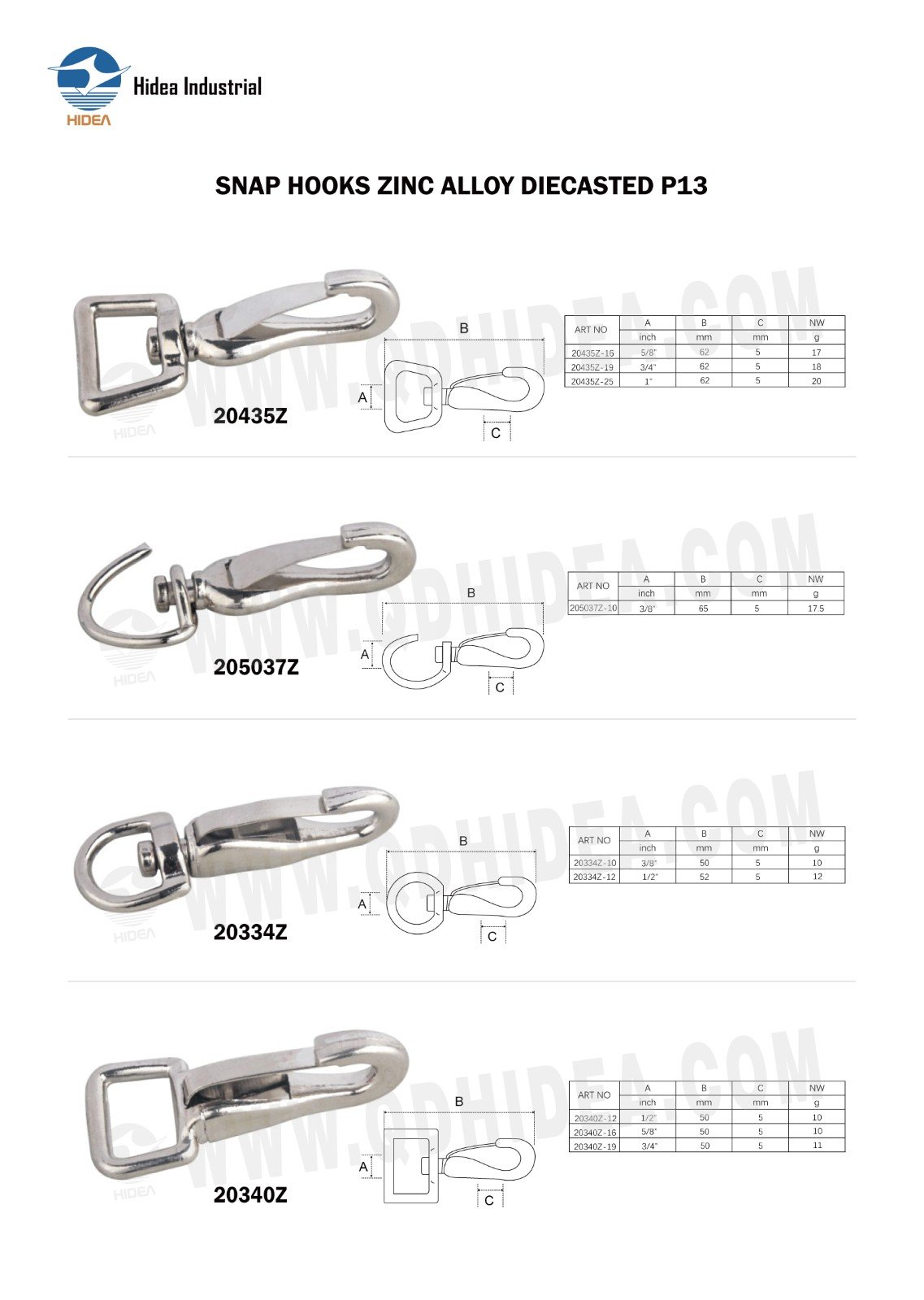 HIDEA SNAP HOOKS ZINC ALLOY DIECASTED P13