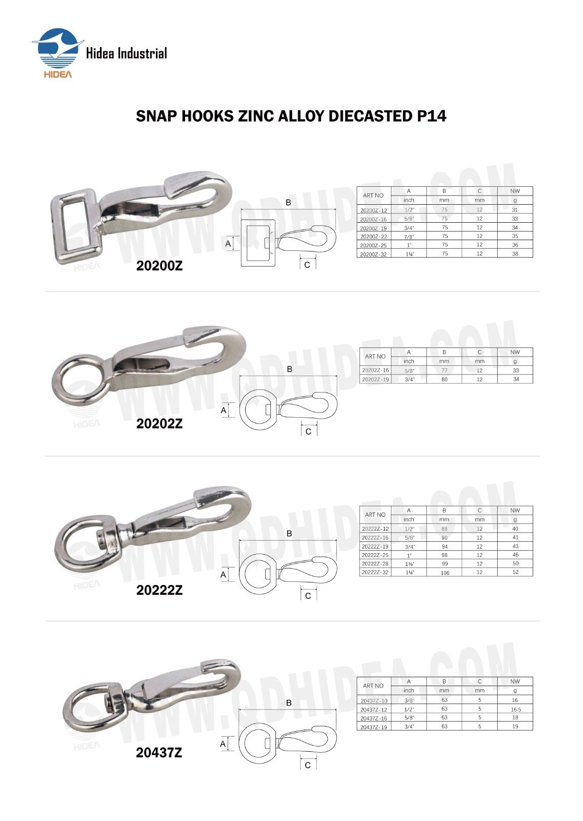 HIDEA SNAP HOOKS ZINC ALLOY DIECASTED P14