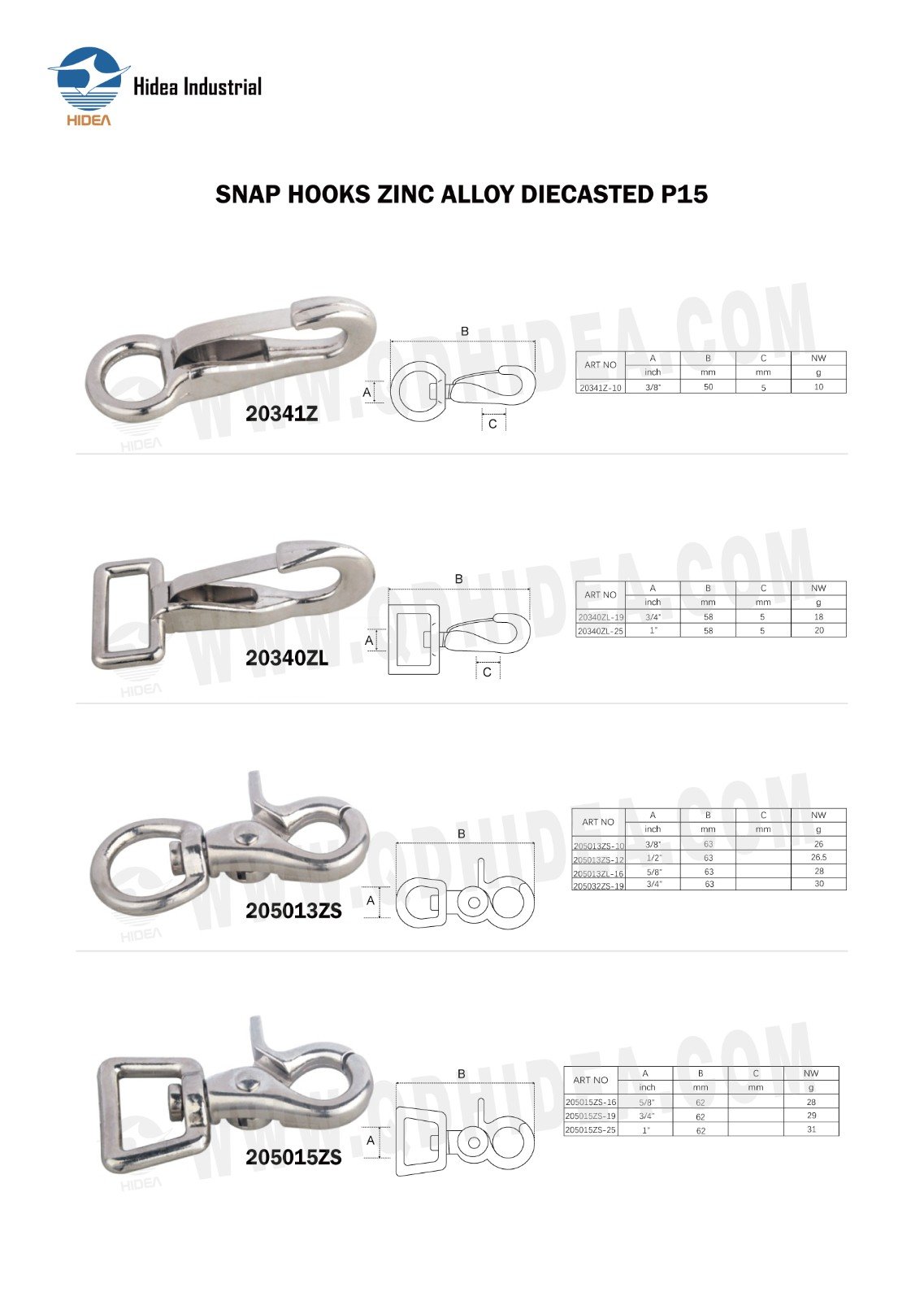 HIDEA SNAP HOOKS ZINC ALLOY DIECASTED P15