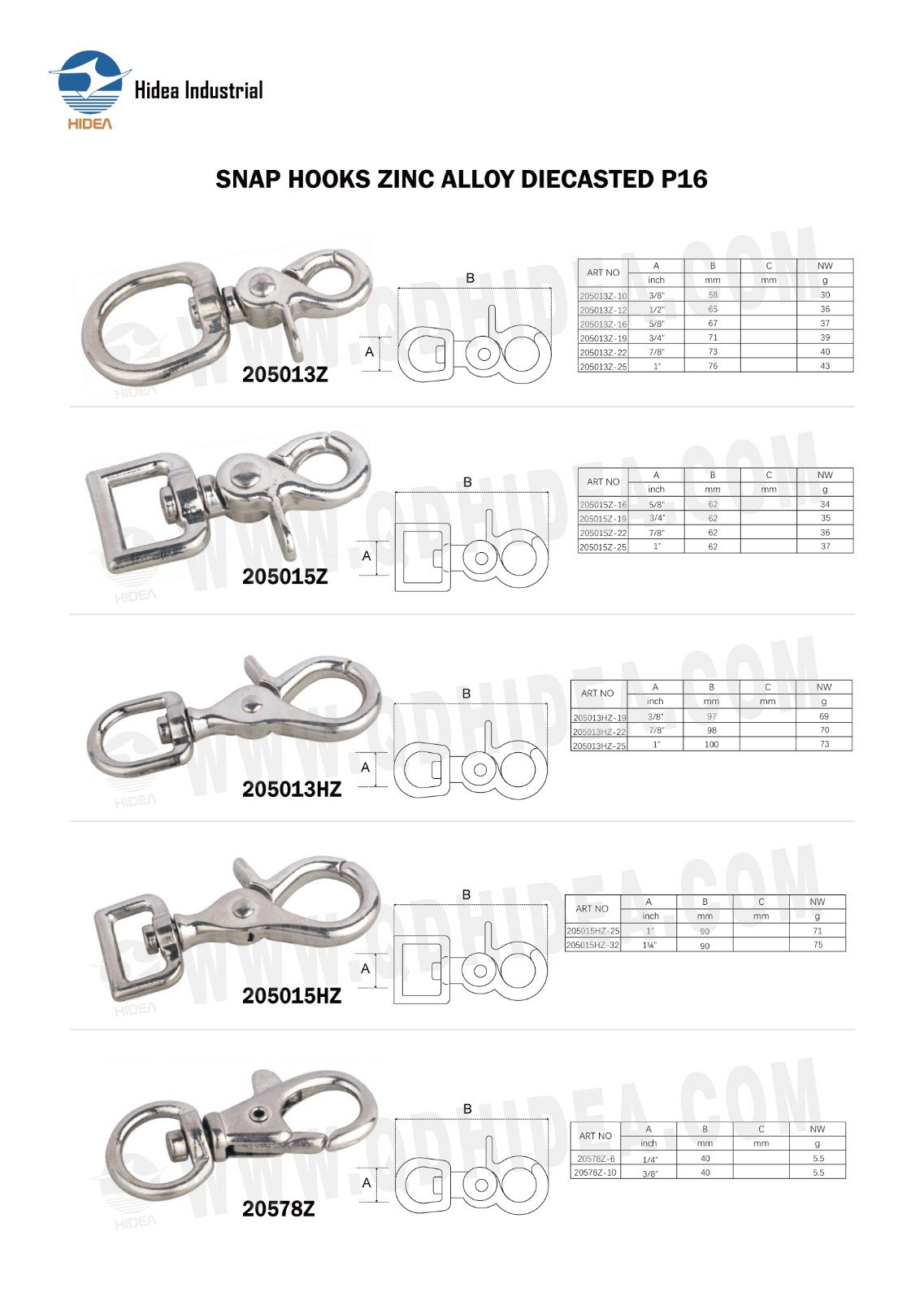 HIDEA SNAP HOOKS ZINC ALLOY DIECASTED P16