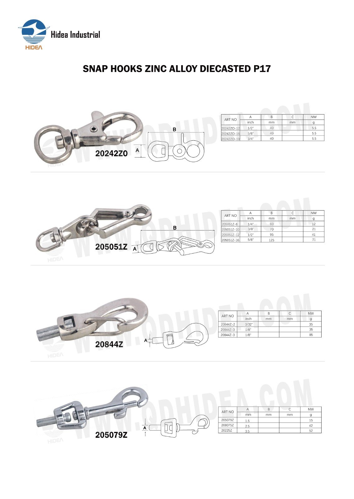 HIDEA SNAP HOOKS ZINC ALLOY DIECASTED P17
