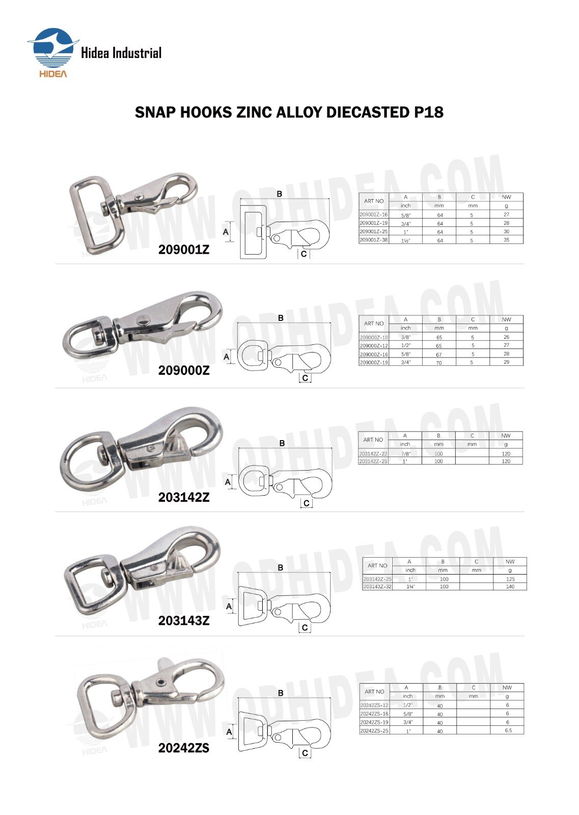 HIDEA SNAP HOOKS ZINC ALLOY DIECASTED P18